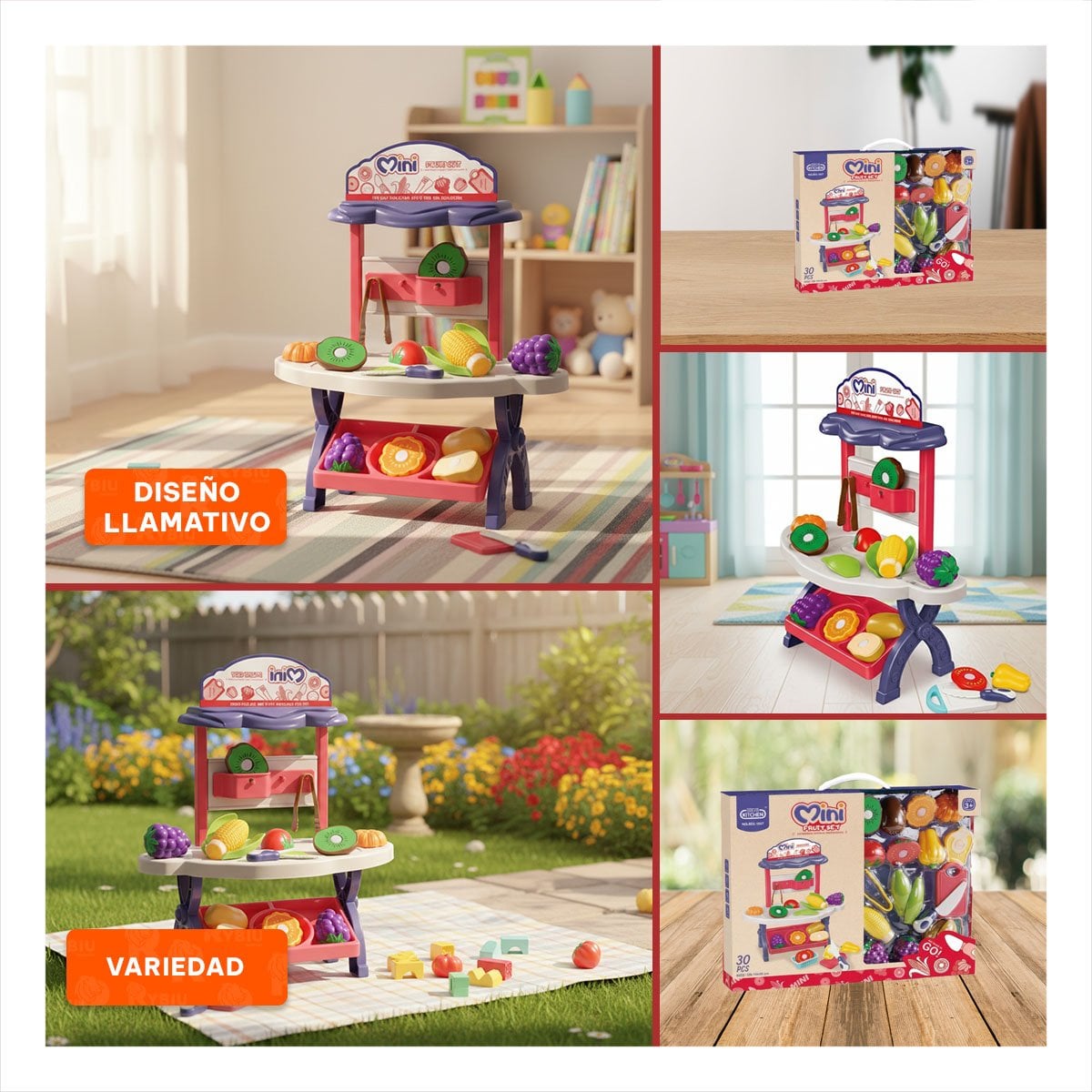 PACK4 CHICA TIENDA DE FRUTAS Y VERDURAS 30PZS ROSADO JUGUETE PARA NINAS YREGALO STICKER - 2