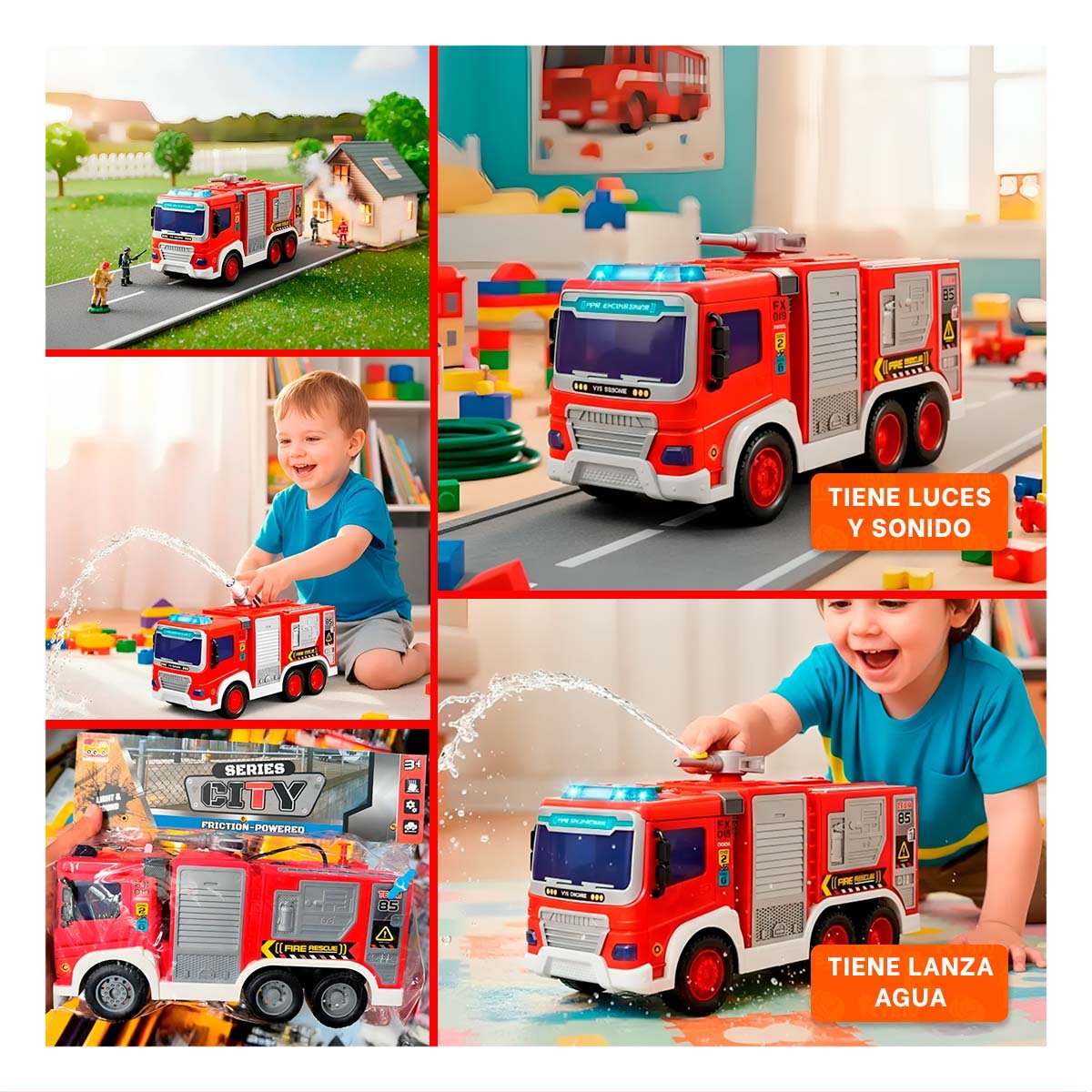 AUTO INFANTIL DE BOMBEROS ROJO 30X11,5X13,5CM PARA JUEGOS YLIGAS REGALO - 5