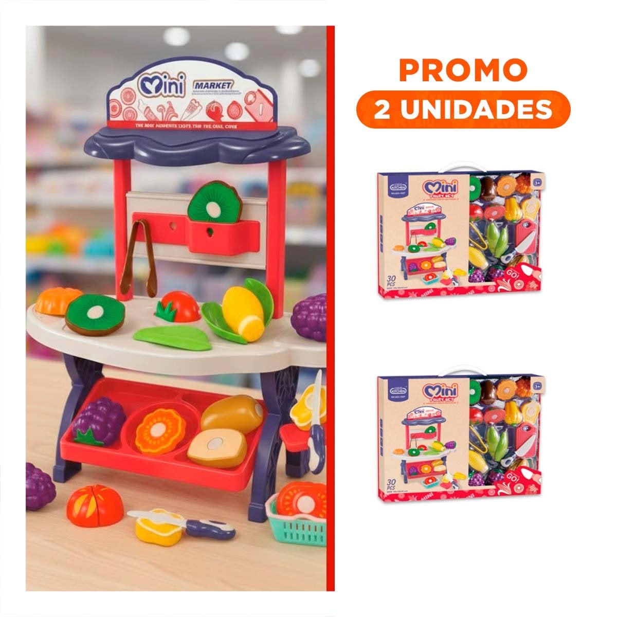 PACK2 PORTATIL TIENDA DE FRUTAS Y VERDURAS 30PZS ROSADO JUGUETE PARA NINAS - 1