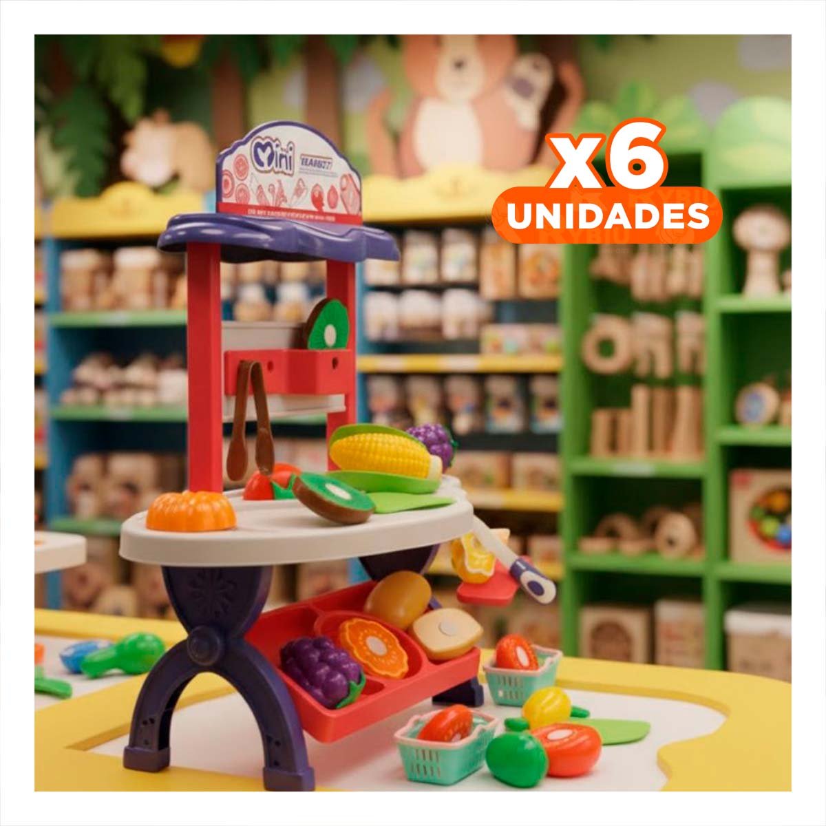 PACK6 DIDACTICA TIENDA DE FRUTAS Y VERDURAS 30PZS ROSADO JUGUETE PARA CASA YREGALO STICKER - 1