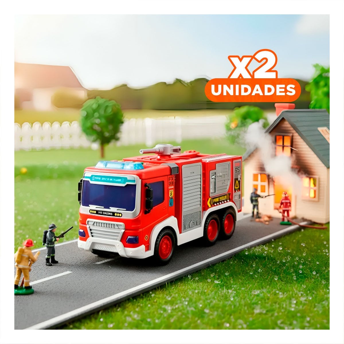 PACK2 UNIDAD DE RESCATE BOMBERO ROJO 30X11,5X13,5CM PARA CASA YREGALO STICKER - 1