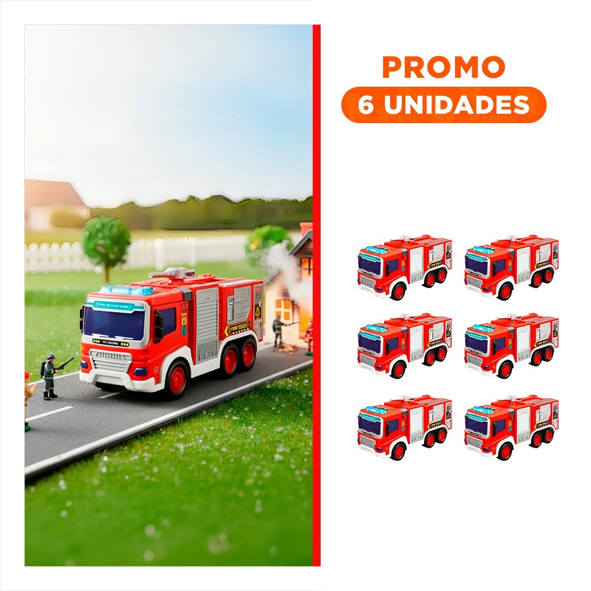 PACK6 JUGUETE BOMBERO INFANTIL ROJO 30X11,5X13,5CM PARA JUEGOS - 1