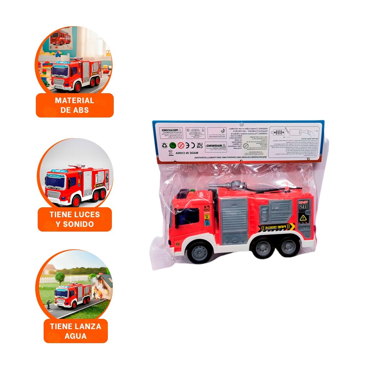 CARRO ROJO DE BOMBEROS INFANTIL 30X11,5X13,5CM PARA NINOS - 3