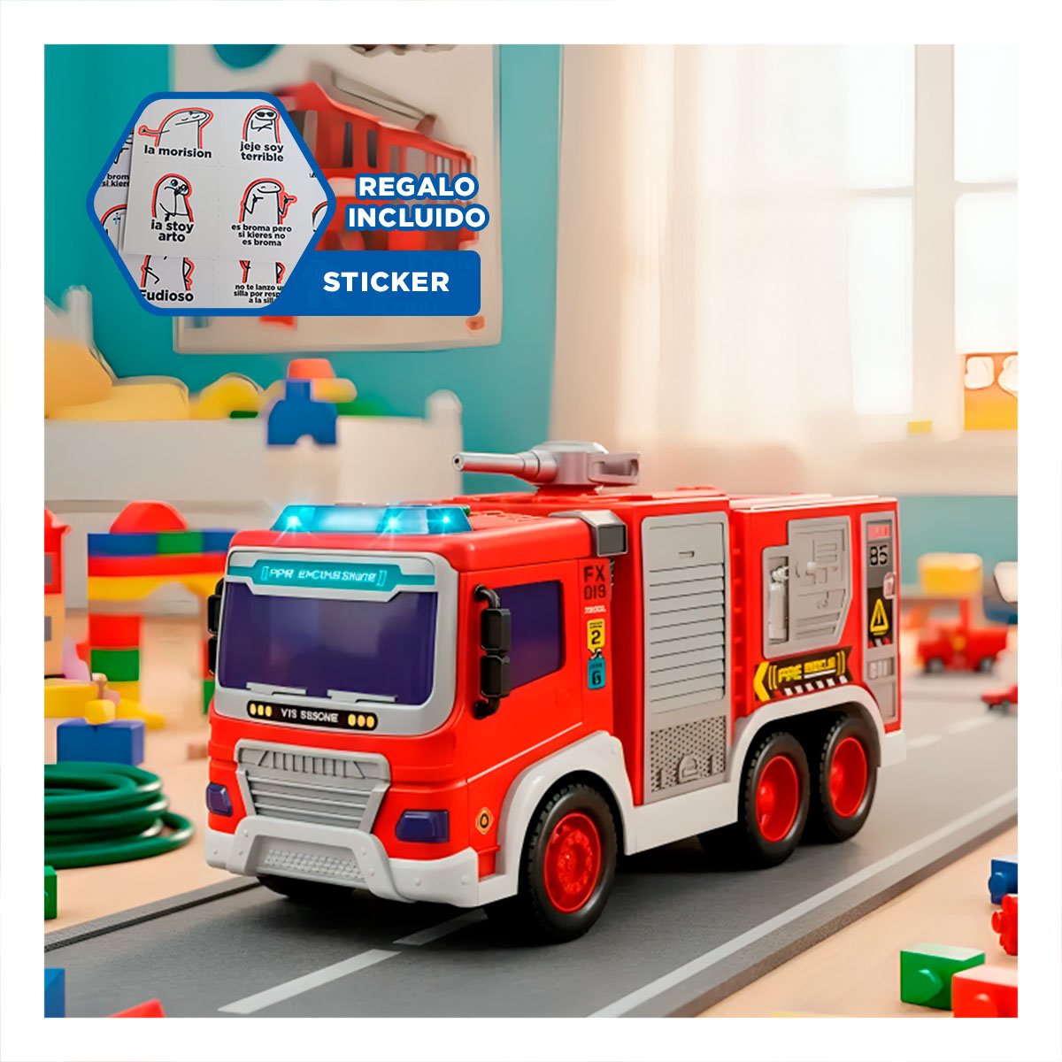 AUTO DE RESCATE INFANTIL ROJO 30X11,5X13,5CM PARA JUEGO DIARIO YREGALO STICKER - 1