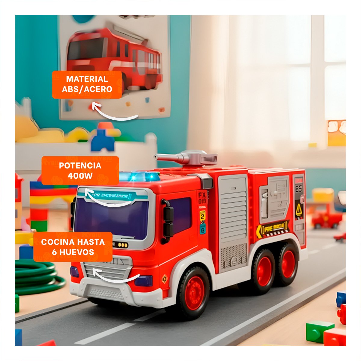 AUTO DE RESCATE INFANTIL ROJO 30X11,5X13,5CM PARA JUEGO DIARIO YREGALO STICKER - 5