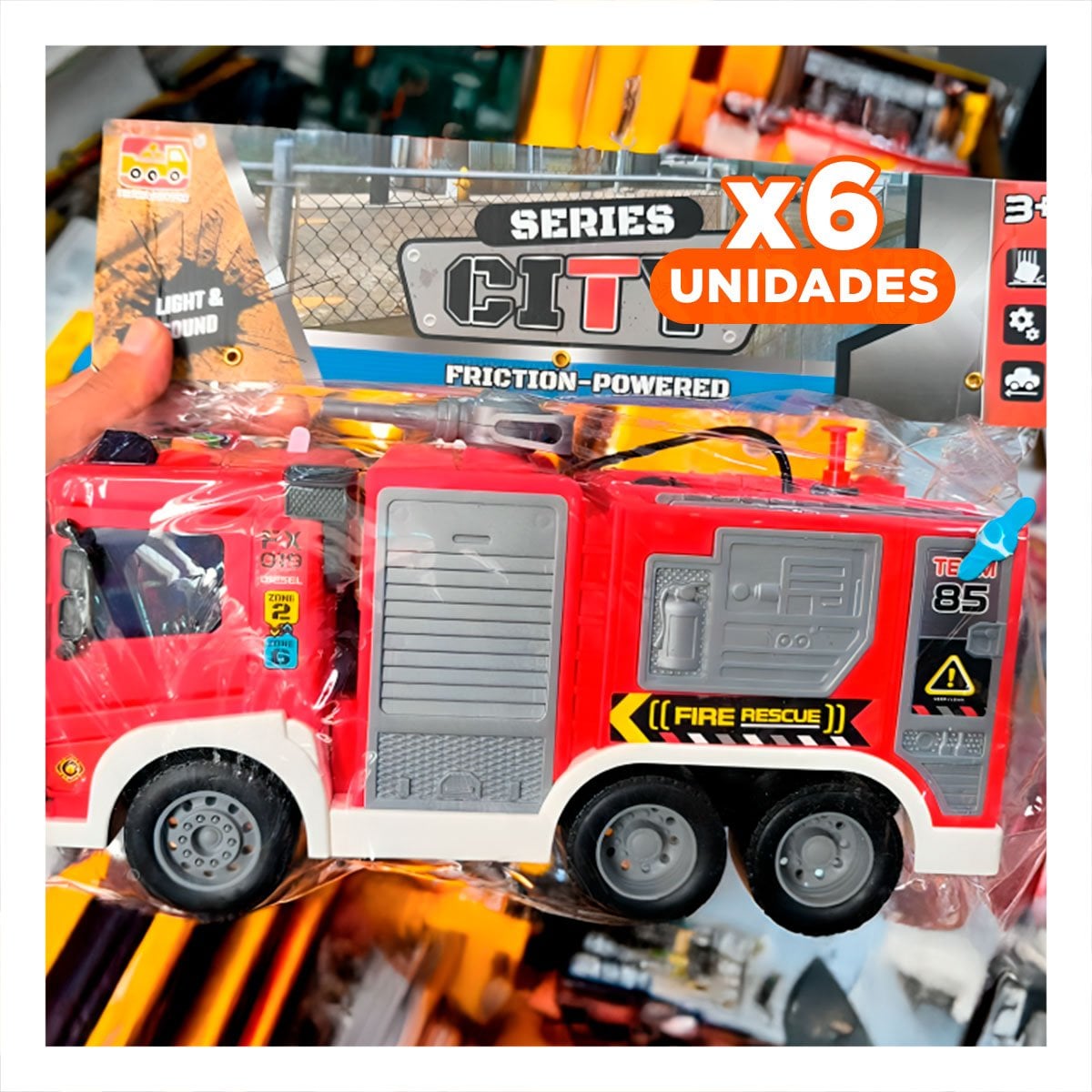 PACK6 JUGUETE INFANTIL DE BOMBEROS ROJO 30X11,5X13,5CM PARA NINOS YREGALO STICKER - 1
