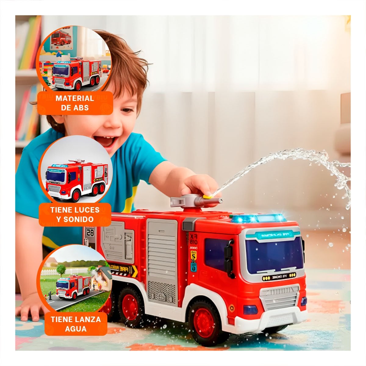 PACK6 JUGUETE INFANTIL DE BOMBEROS ROJO 30X11,5X13,5CM PARA NINOS YREGALO STICKER - 3