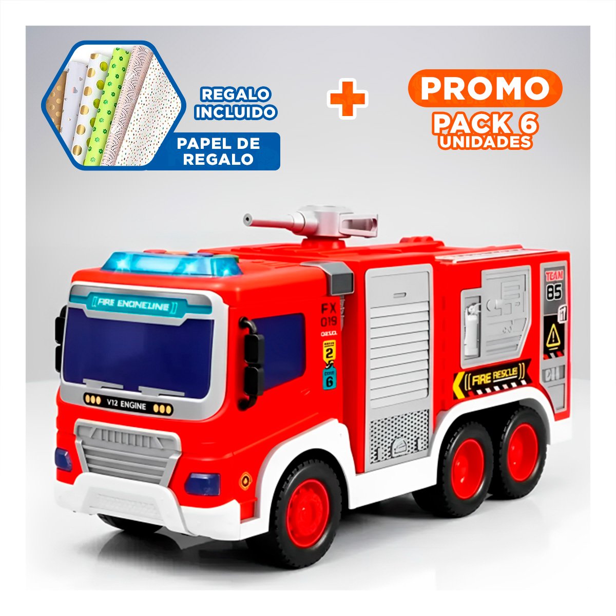 PACK6 JUGUETE DE EMERGENCIA INFANTIL ROJO 30X11,5X13,5CM PARA JUEGOS YPAPEL REGALO - 1