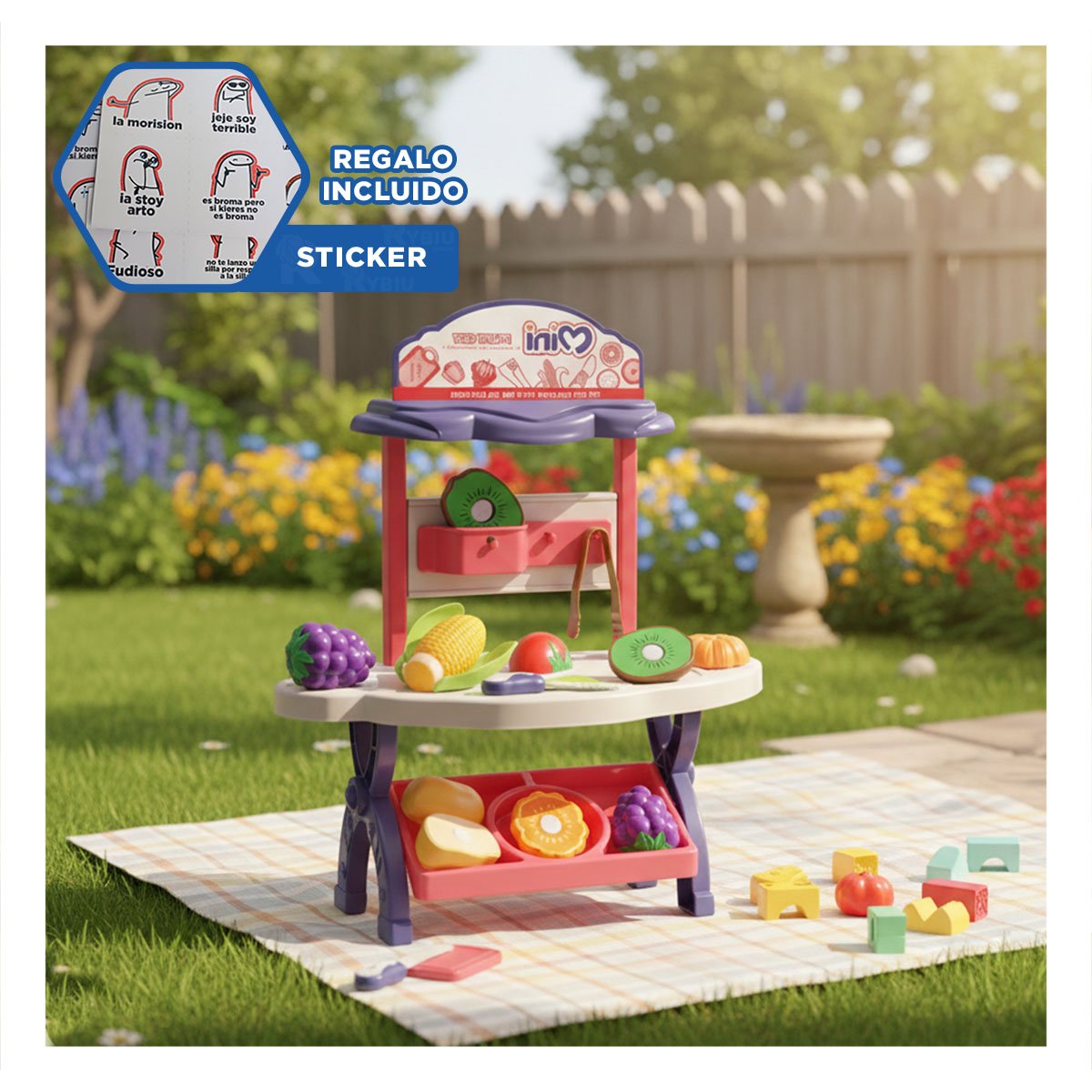 PORTATIL TIENDA DE FRUTAS Y VERDURAS 30PZS ROSADO JUGUETE INFANTIL YREGALO STICKER - 1