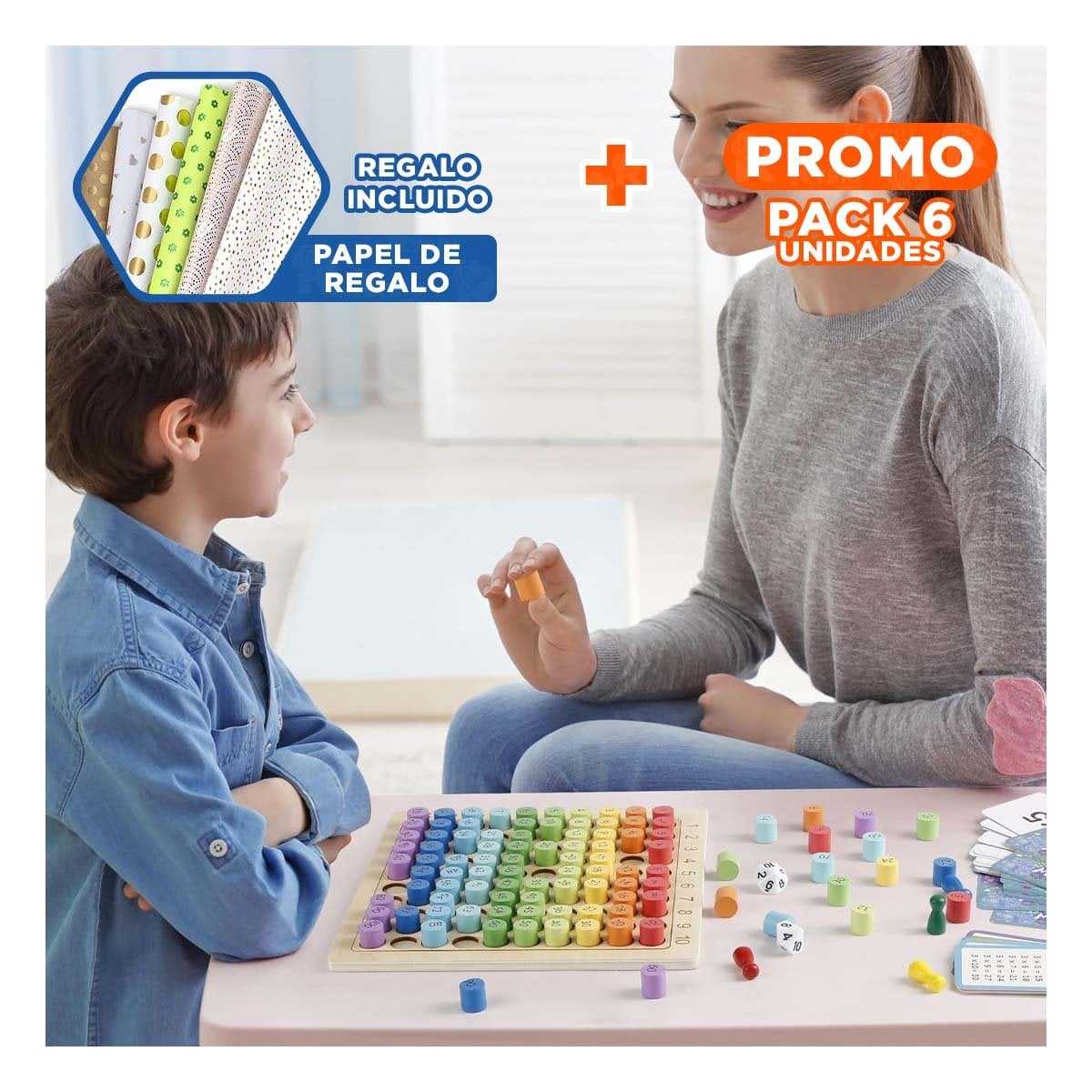 PACK6 SET EDUCATIVO DE MULTIPLICACION DIDACTICO MULTICOLOR PARA NINOS YPAPEL REGALO - 1