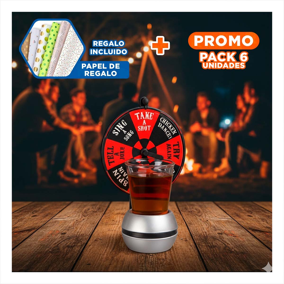 PACK6 TABLERO DE SHOTS MINI CON RULETA DE BEBIDAS PARA CASA YPAPEL REGALO - 1