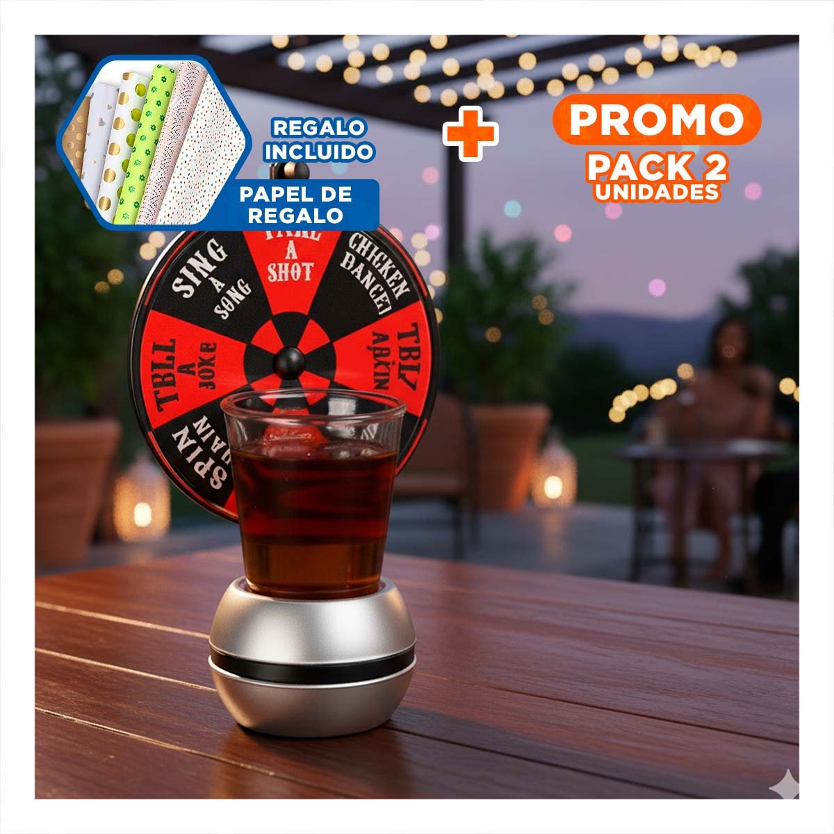 PACK2 GIRADOR DE SHOTS MINI CON RULETA DE BEBIDAS PARA CASA YPAPEL REGALO - 1