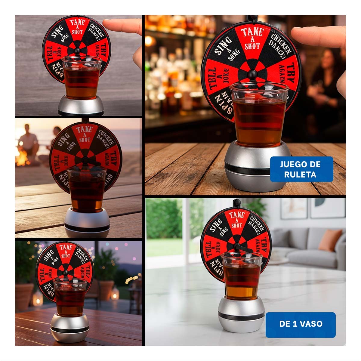 PACK2 GIRADOR DE SHOTS MINI CON RULETA DE BEBIDAS PARA CASA YPAPEL REGALO - 3