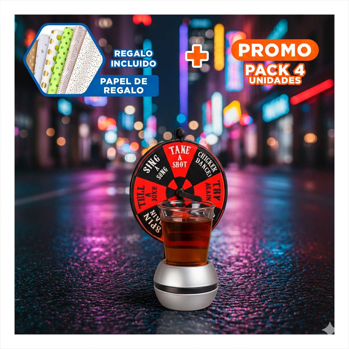PACK4 TABLERO DE SHOTS MINI CON RULETA COMPACTA PARA FIESTAS YPAPEL REGALO - 1