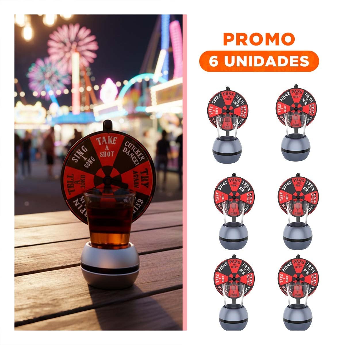 PACK6 TABLERO DE SHOTS MINI CON RULETA DE MESA PARA JUEGOS SOCIALES - 1
