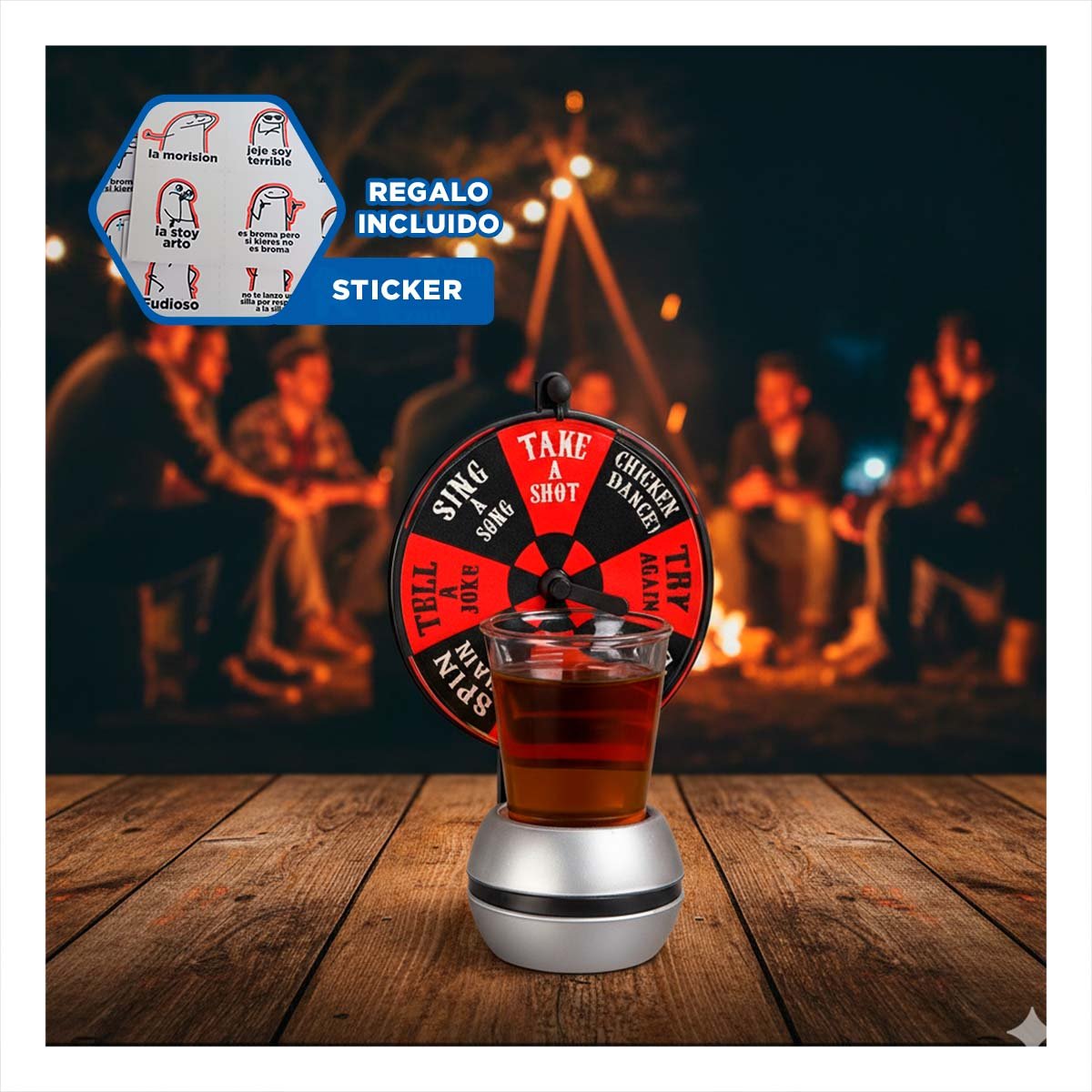 SPINNER DE SHOTS MINI CON RULETA COMPACTA PARA MOMENTOS SOCIALES YREGALO STICKER - 1