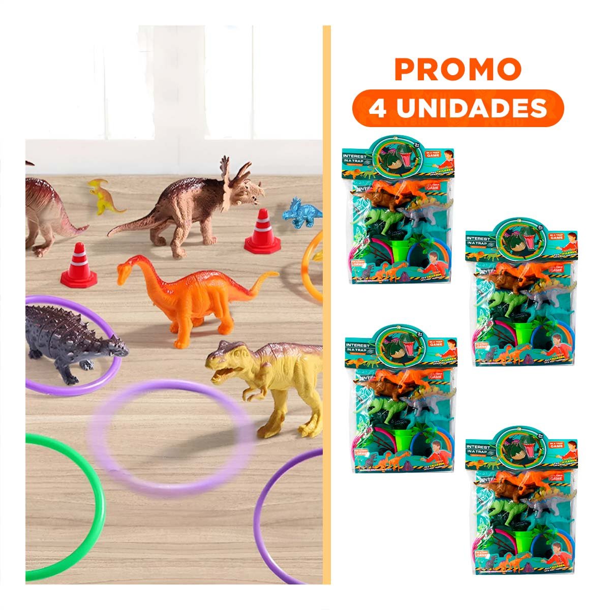 PACK4 PAQUETE INFANTIL DE DINOSAURIOS CON ACCESORIOS PARA ENTRETENIMIENTO YREGALO STICKER - 1
