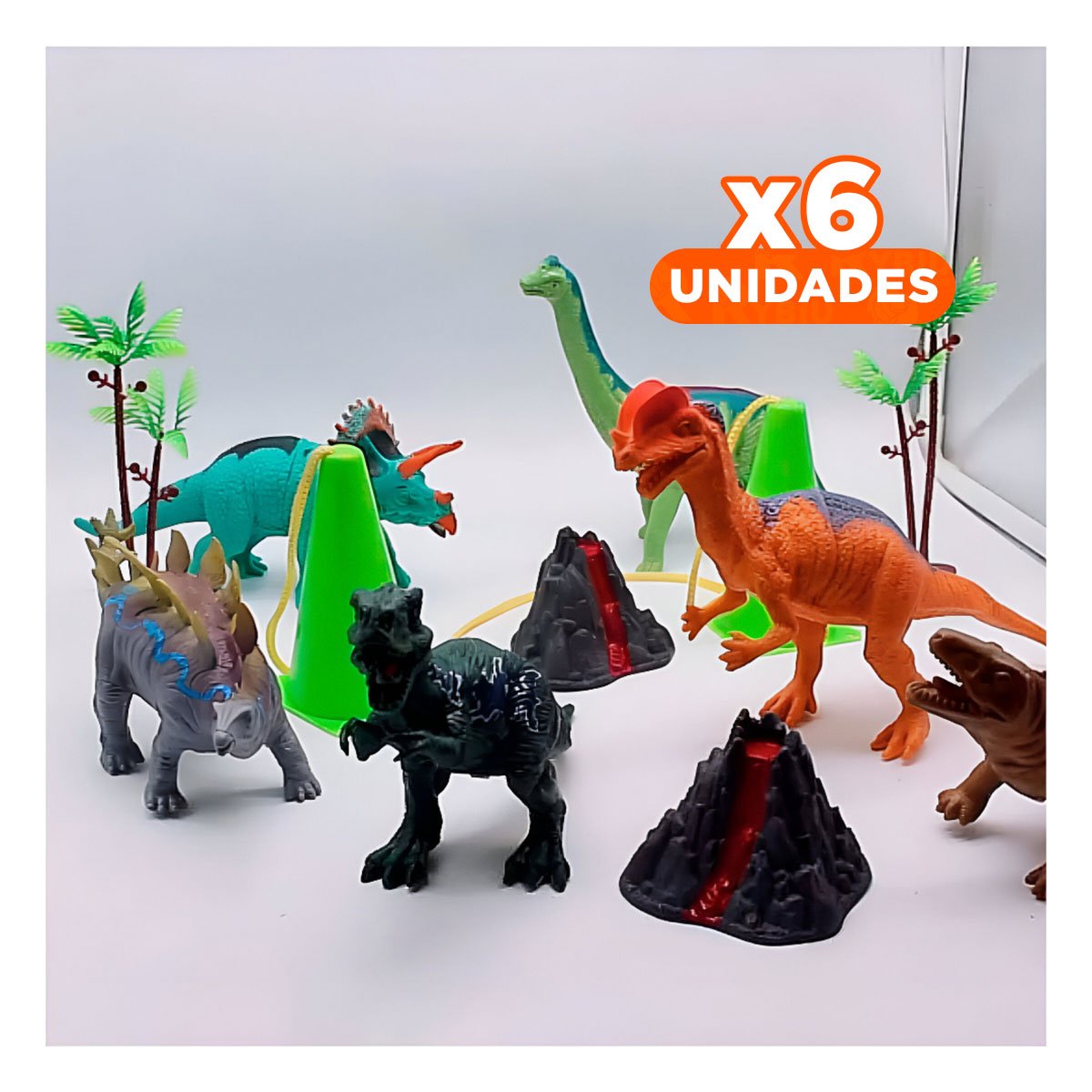 PACK6 JUEGO COMPLETO DE DINOSAURIOS CON ACCESORIOS PARA USO DIARIO YREGALO STICKER - 1