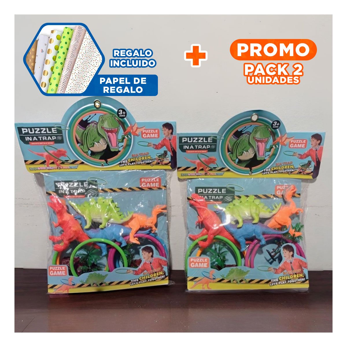 PACK2 PACK DE DINOSAURIOS CON ACCESORIOS PARA ACTIVIDADES CREATIVAS YPAPEL REGALO - 1
