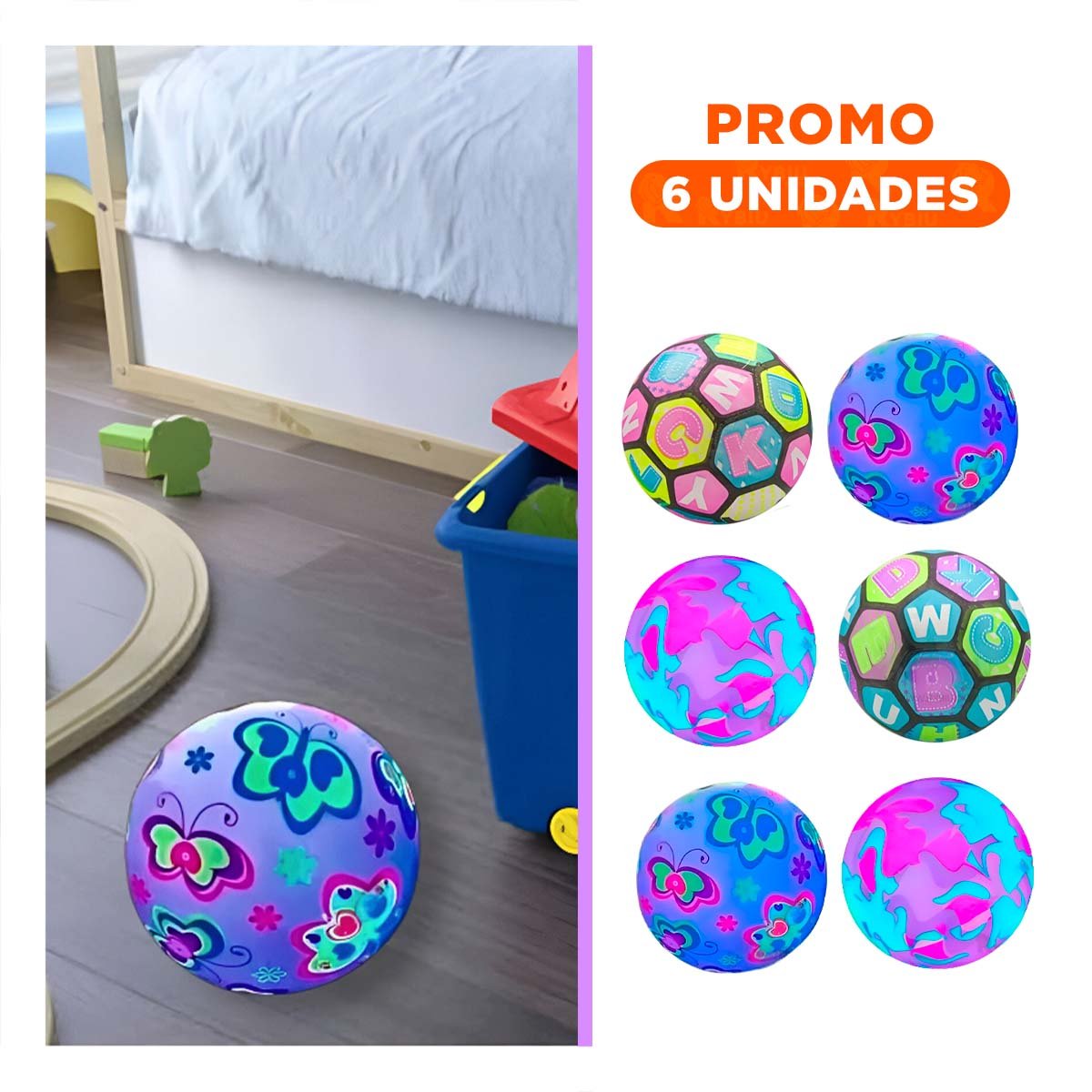 PACK6 BOLA LED MULTICOLOR PARA INFANTES CON LUZ PARA DIVERSION CONTINUA - 1