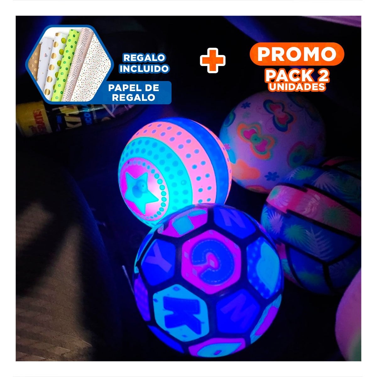 PACK2 BOLA LED MULTICOLOR PARA INFANTES CON EFECTO LUMINOSO ATRACTIVO YPAPEL REGALO - 1