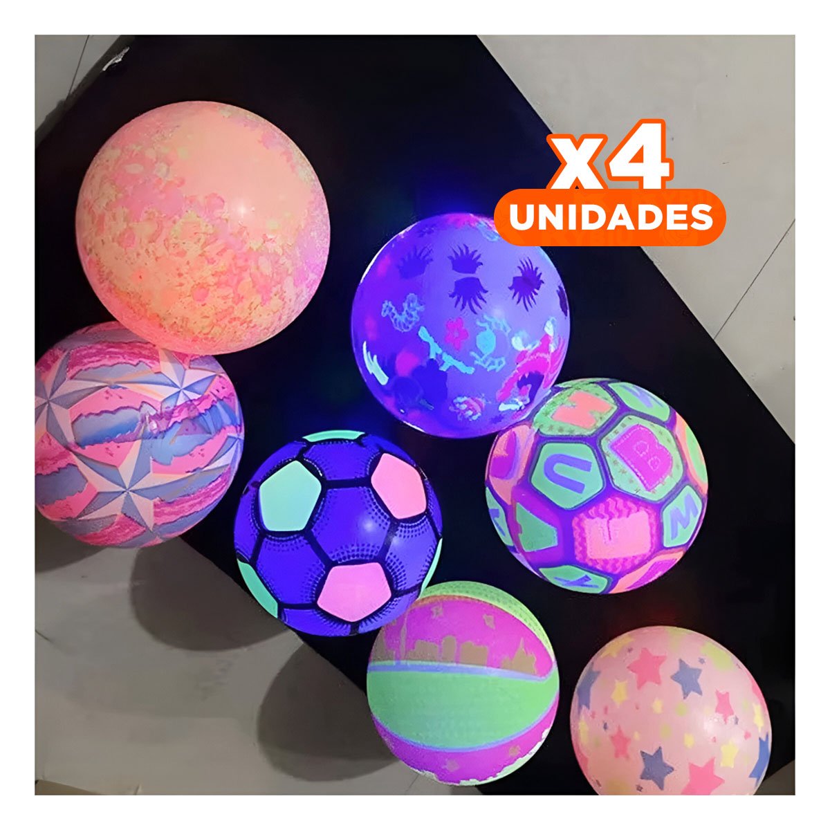PACK4 PELOTA LED MULTICOLOR PARA INFANTES CON BRILLO PARA JUEGOS EN CASA - 1