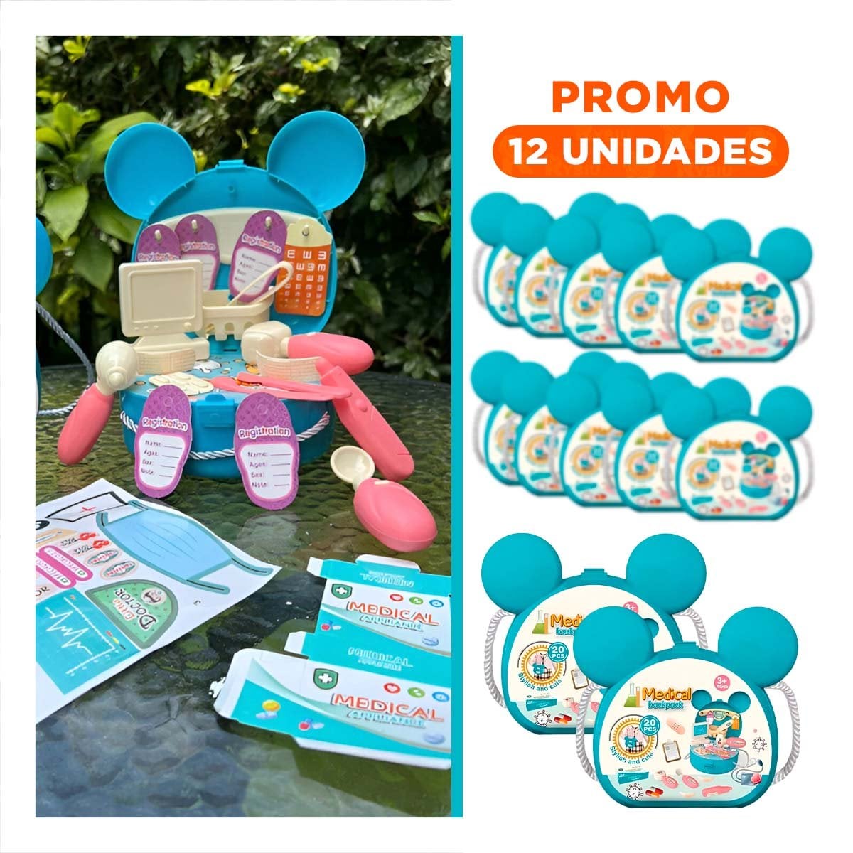 PACK12 SET COMPLETO DE DOCTOR PARA NIÑOS CON OREJITAS YREGALO STICKER - 1