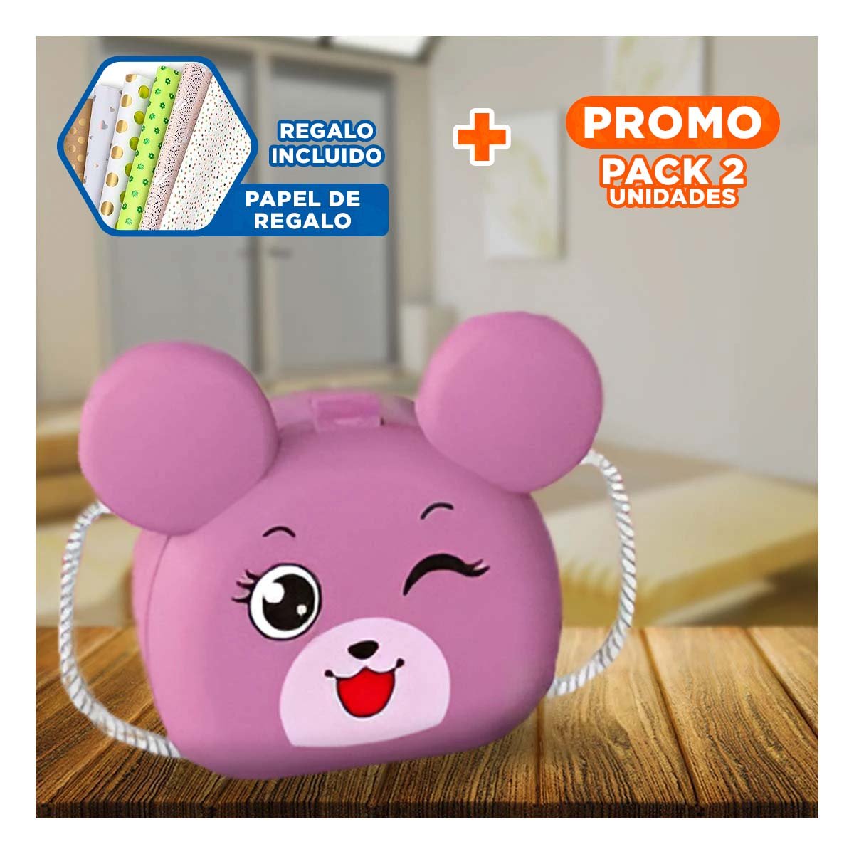 PACK2 EQUIPO DE SIMULACION DE BELLEZA INFANTIL CON OREJITAS YPAPEL REGALO - 1