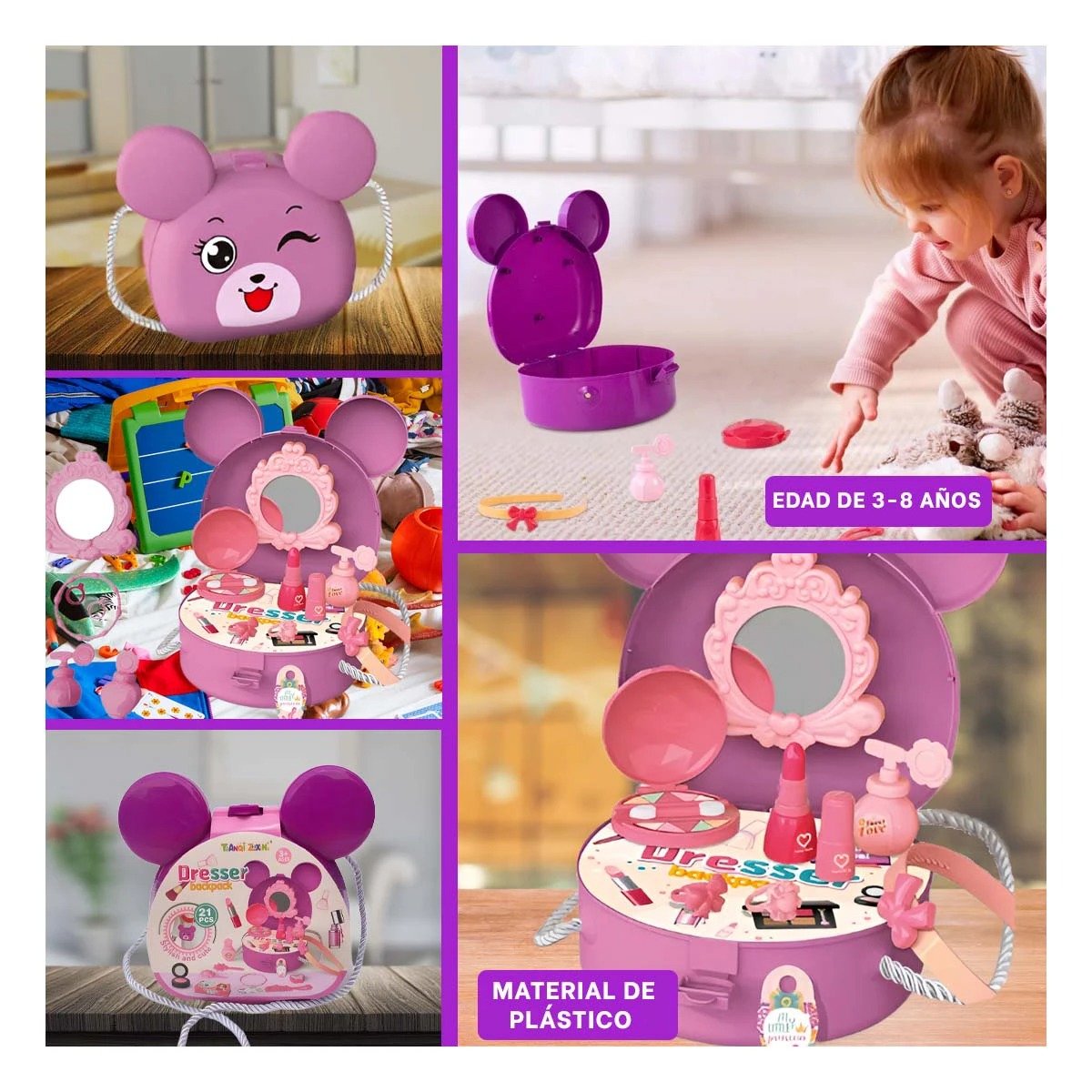 PACK6 SET DE JUEGO INFANTIL DE MAQUILLAJE CON OREJITAS YPAPEL REGALO - 3