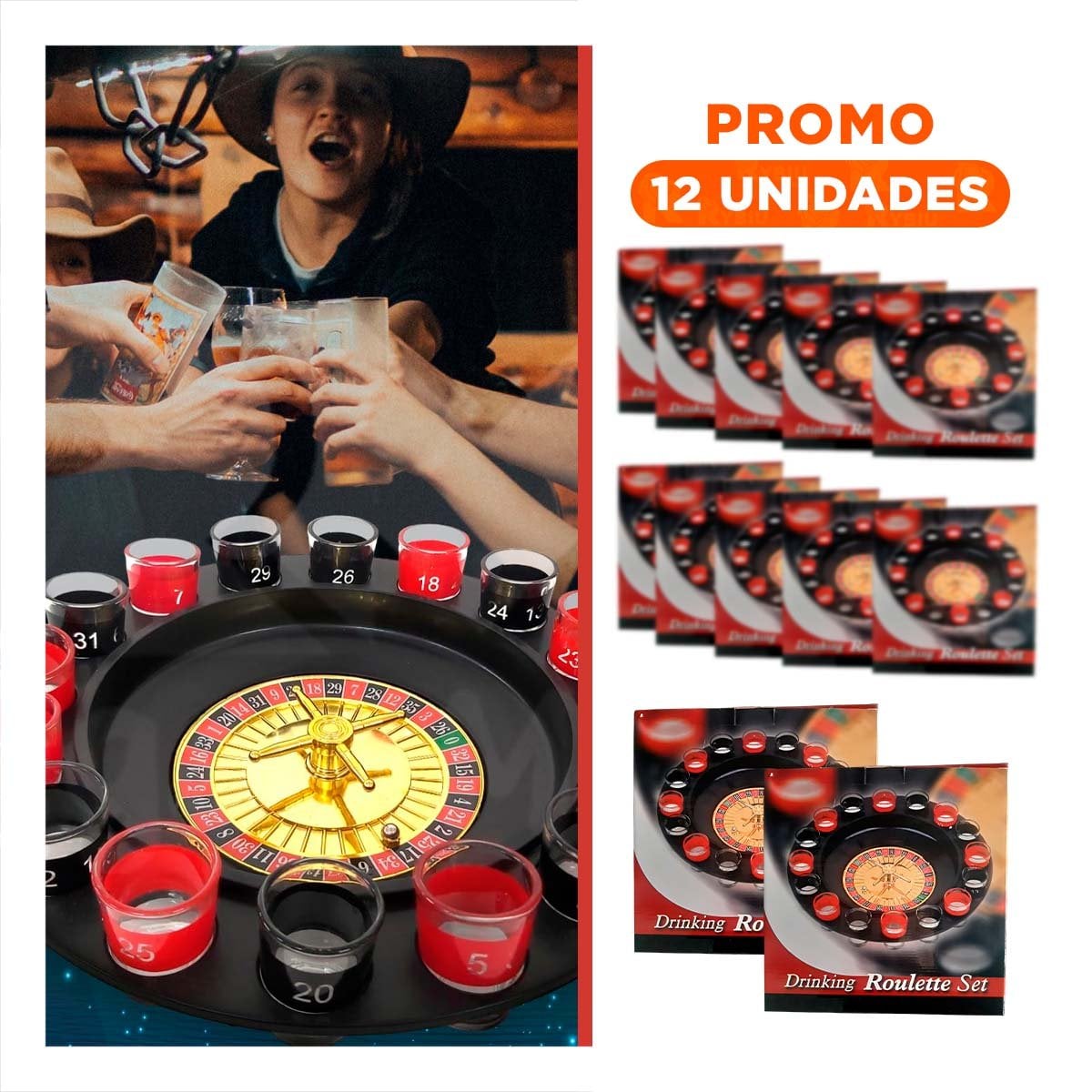 PACK12 RUEDA DE COPAS SHOT PARA JUEGOS GRUPALES DE BEBIDAS YREGALO STICKER - 1