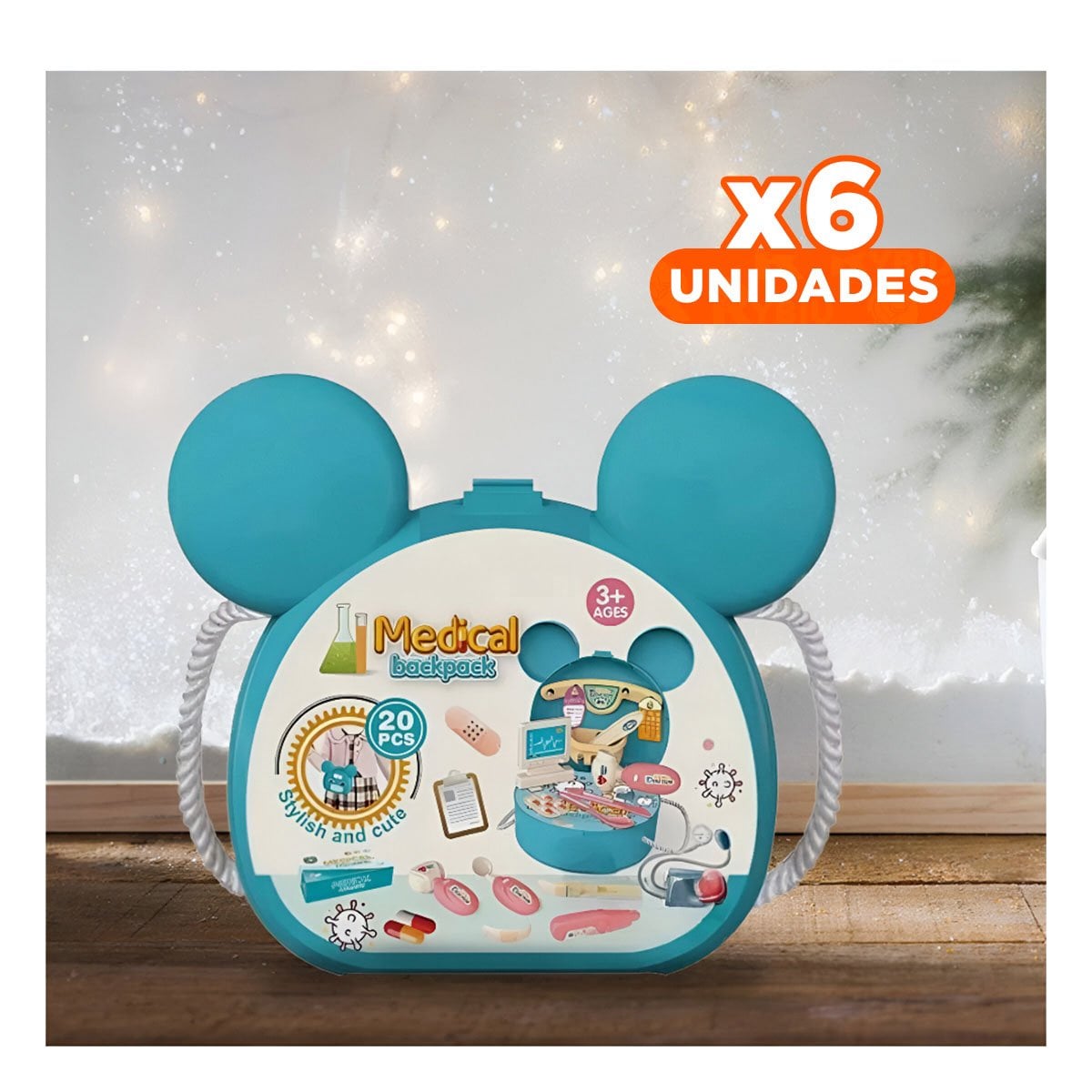 PACK6 EQUIPO INFANTIL DE DOCTOR CON OREJITAS Y ACCESORIOS YREGALO STICKER - 1
