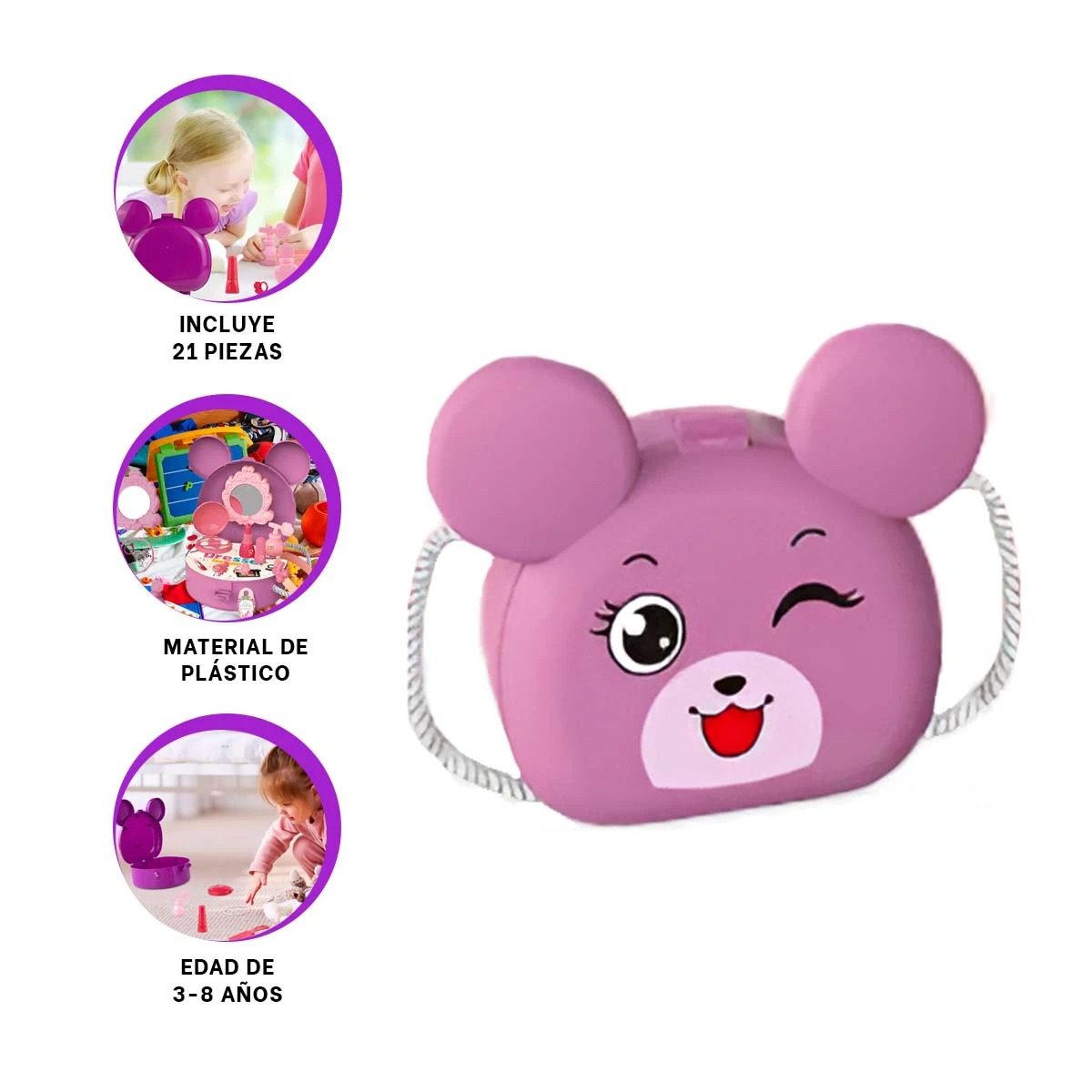 JUEGO DE MAQUILLAJE PARA CHICAS CON OREJITAS Y ACCESORIOS RECREATIVOS - 3
