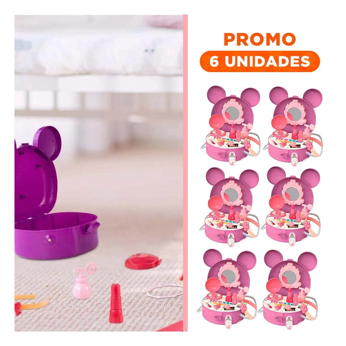 PACK6 MALETA DE MAQUILLAJE INFANTIL CON OREJITAS - 1