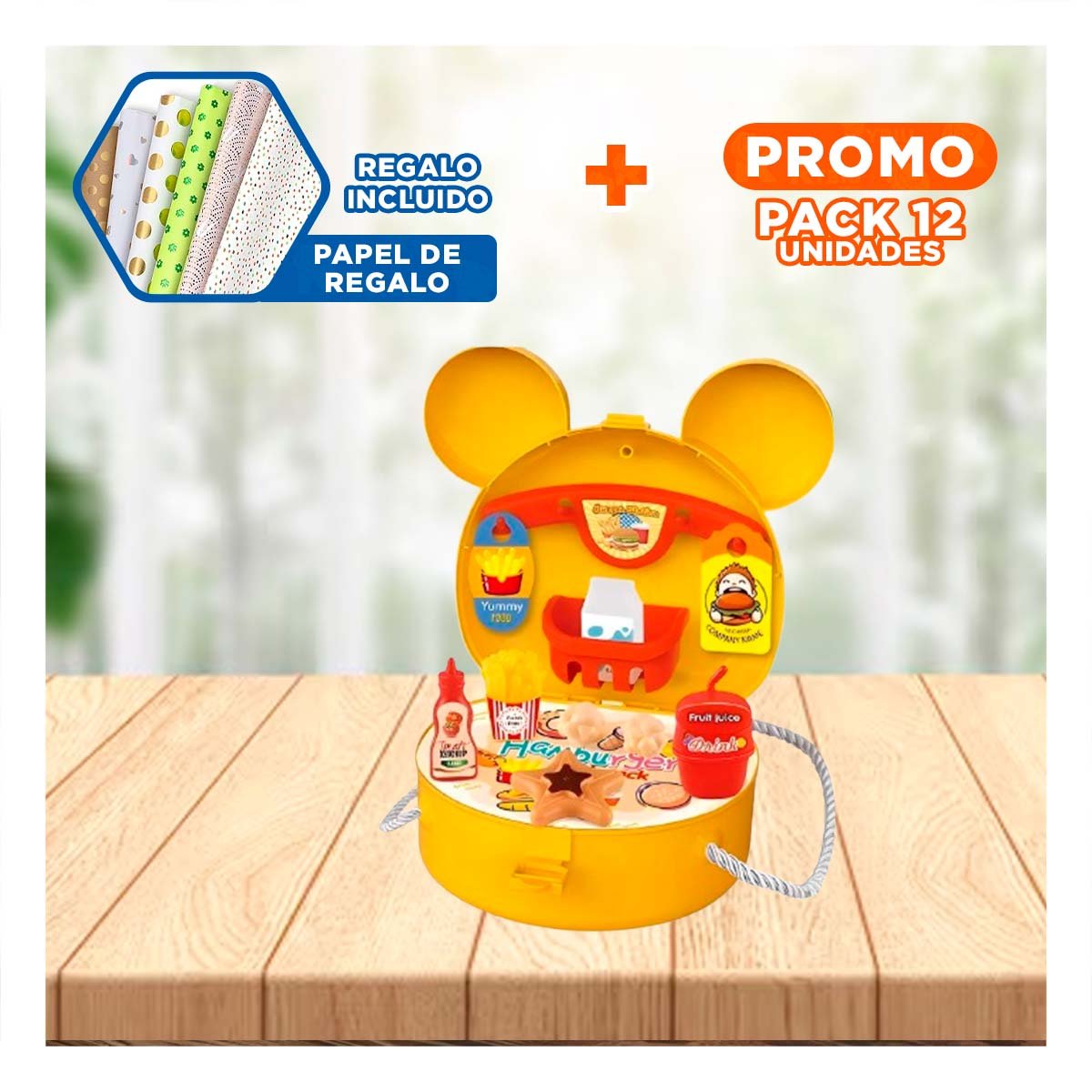 PACK12 PACK RECREATIVO DE COCINA INFANTIL PARA HAMBURGUESAS YPAPEL REGALO - 1