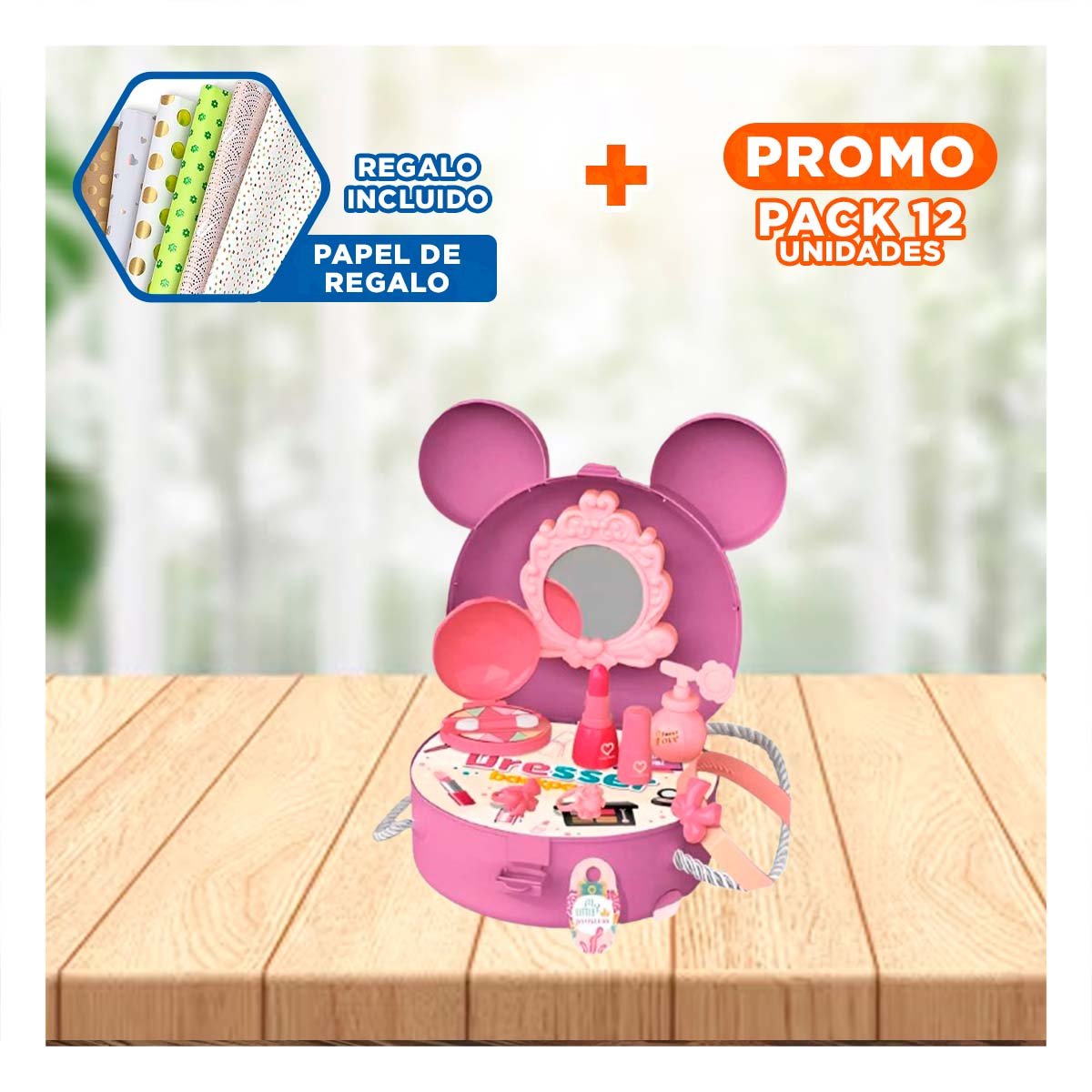 PACK12 PACK RECREATIVO DE BELLEZA INFANTIL CON OREJITAS YPAPEL REGALO - 1