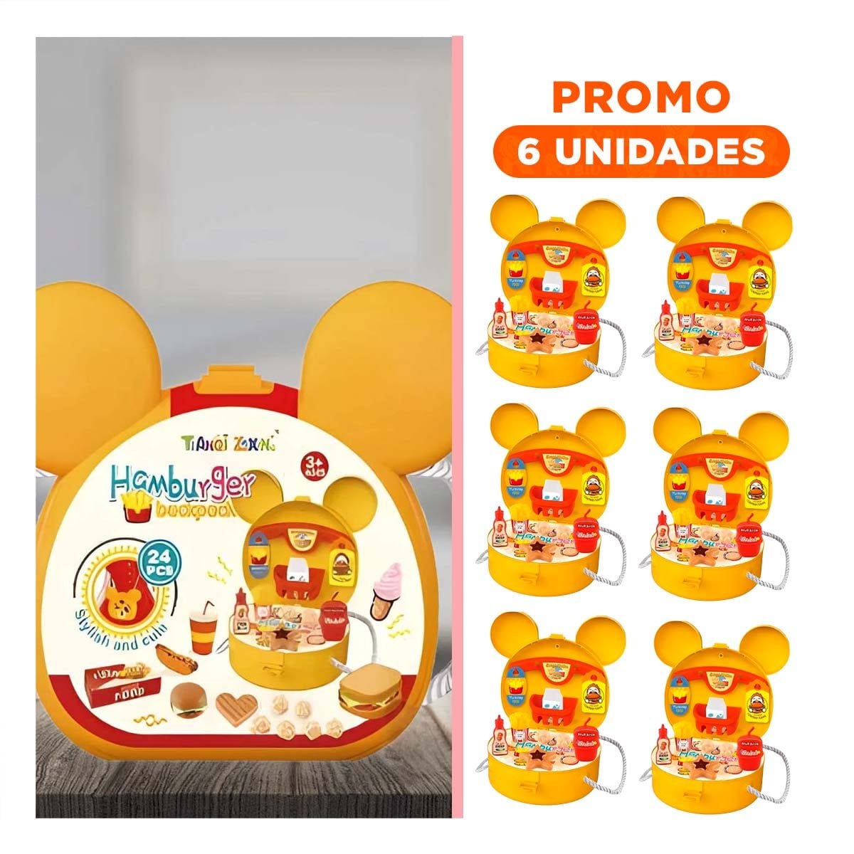 PACK6 MALETA DE COCINA INFANTIL PARA HAMBURGUESAS CON OREJITAS - 1