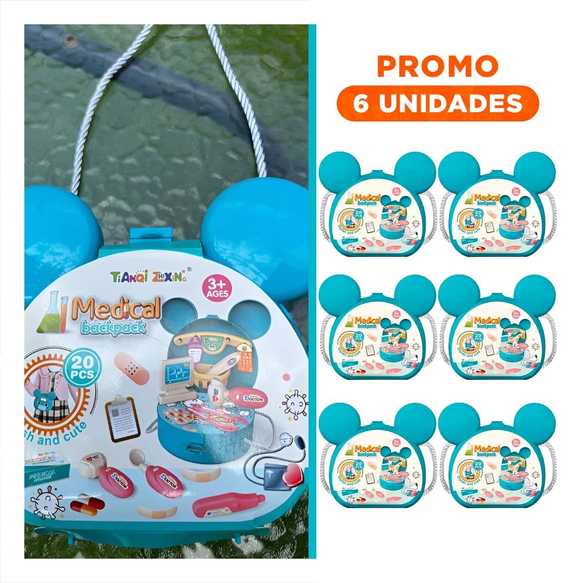 PACK6 MALETA DE DOCTOR INFANTIL CON OREJITAS Y PIEZAS - 1
