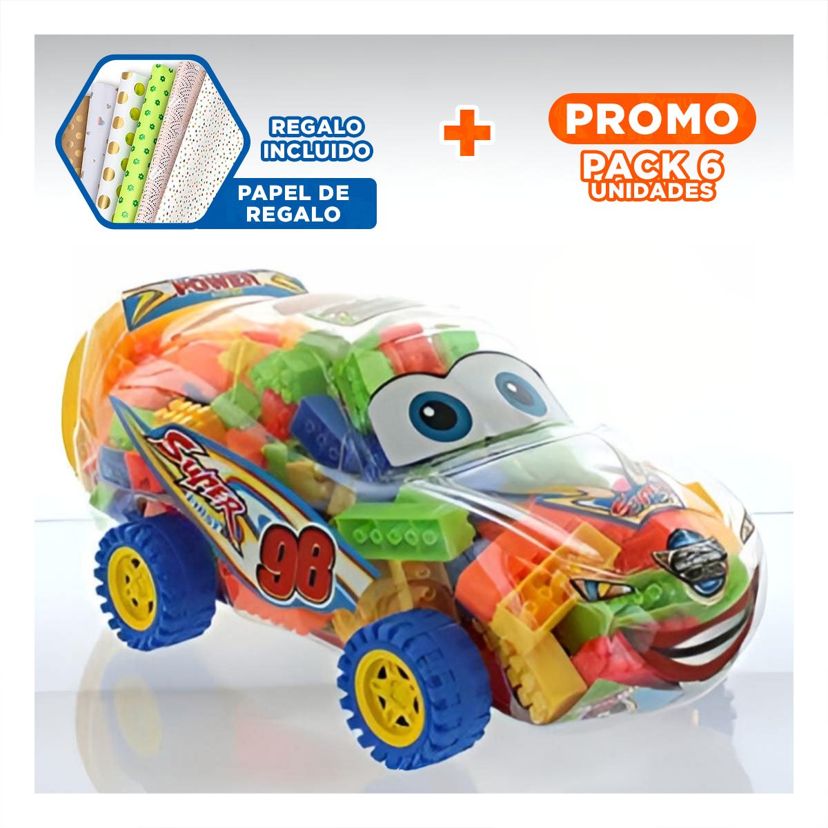 PACK6 JUEGO DIDACTICO DE CARRITO MULTICOLOR PARA MOMENTOS RECREATIVOS YPAPEL REGALO - 1