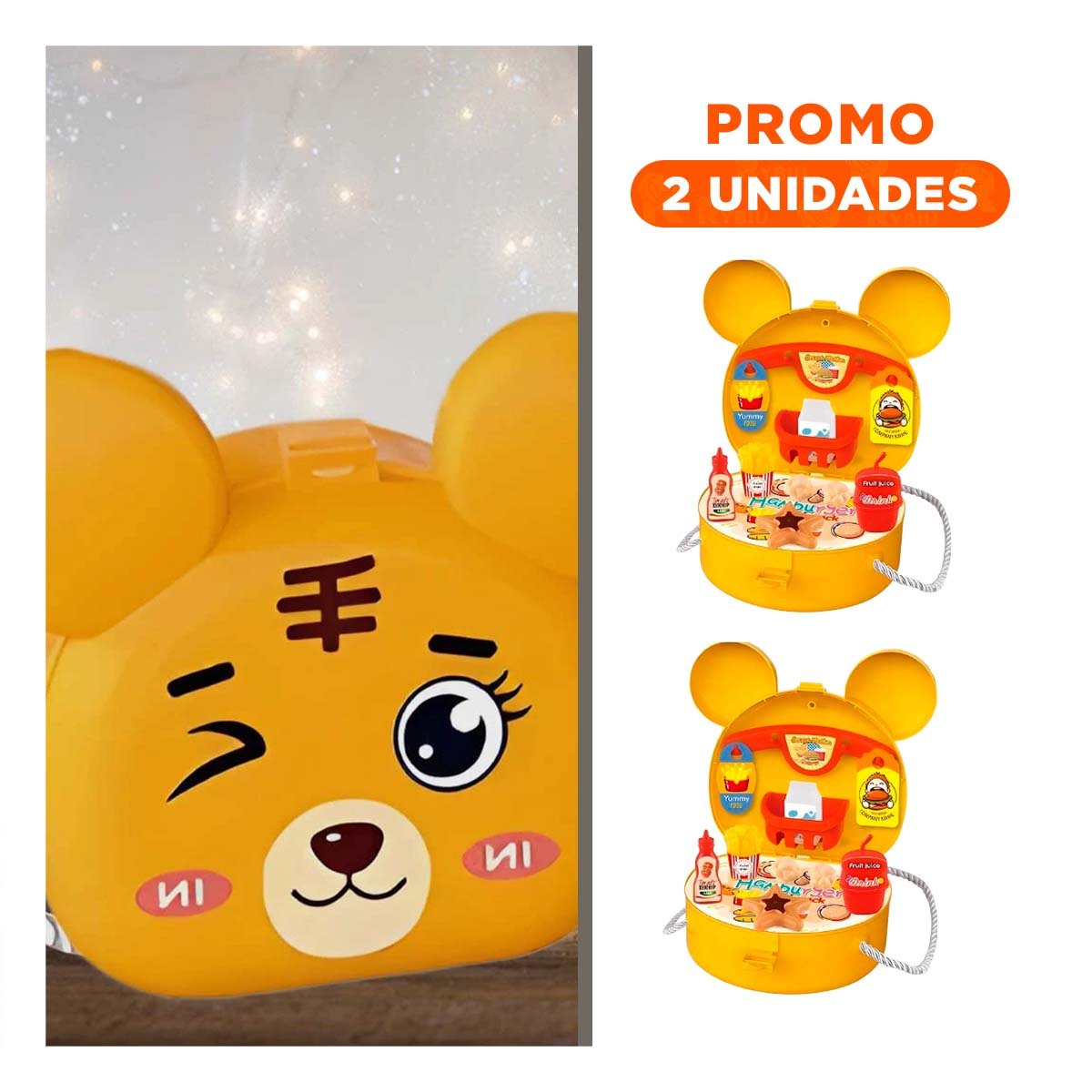PACK2 ESTUCHE DE JUEGO COCINA PARA HAMBURGUESAS CON OREJITAS - 1