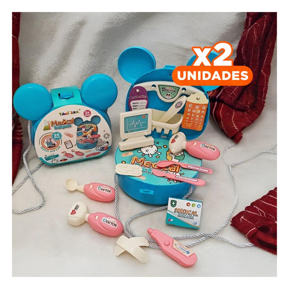 PACK2 PACK DE JUEGO DOCTOR INFANTIL CON OREJITAS YREGALO STICKER - 1