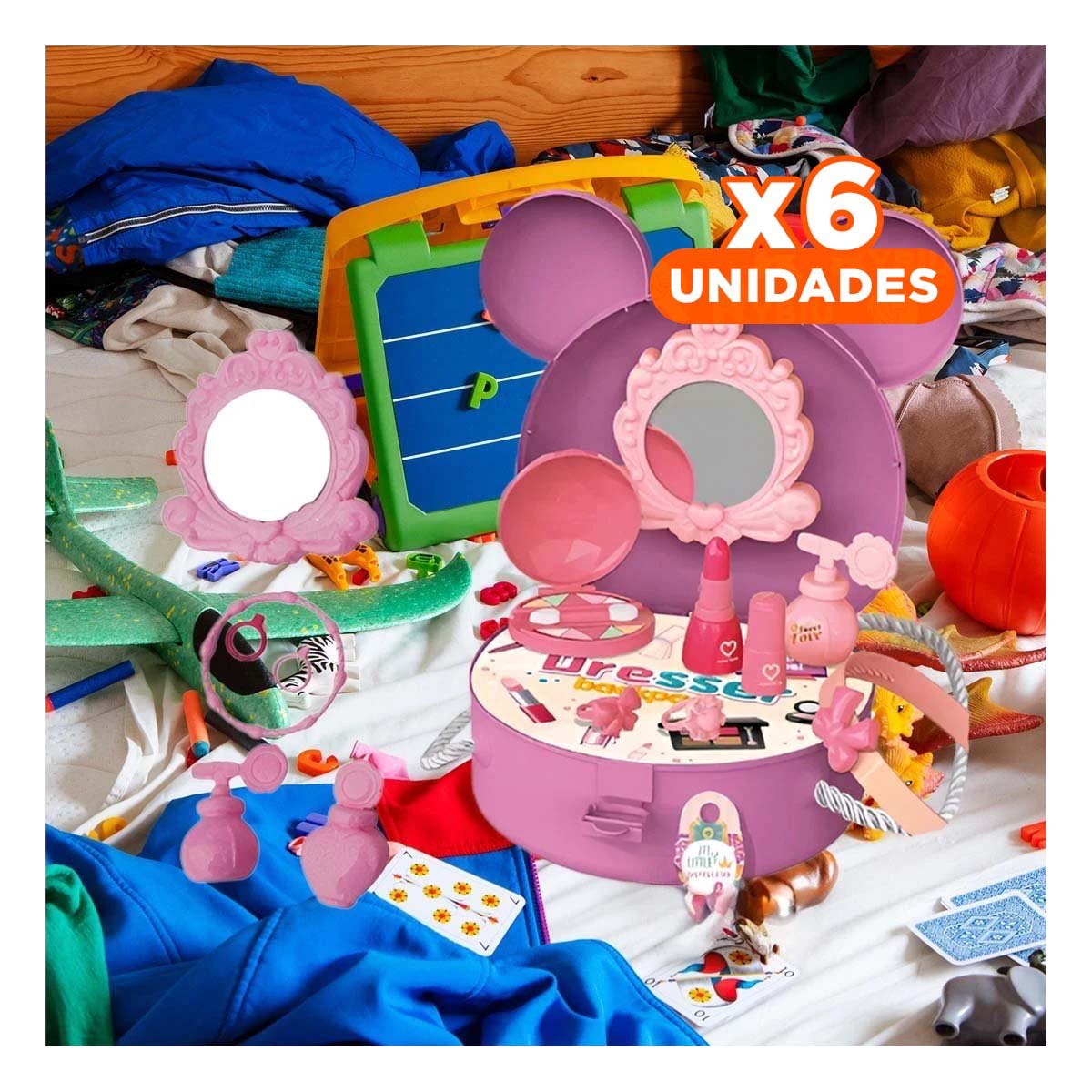 PACK6 EQUIPO INFANTIL DE BELLEZA CON OREJITAS Y ACCESORIOS YREGALO STICKER - 1