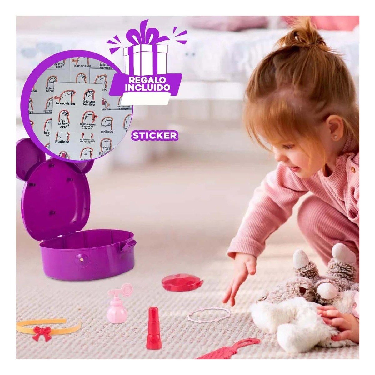 ESTUCHE DE MAQUILLAJE PARA CHICAS CON OREJITAS Y PIEZAS DE JUEGO YREGALO STICKER - 1