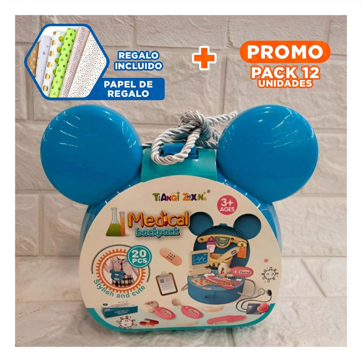 PACK12 PACK RECREATIVO MEDICO INFANTIL CON OREJITAS YPAPEL REGALO - 1