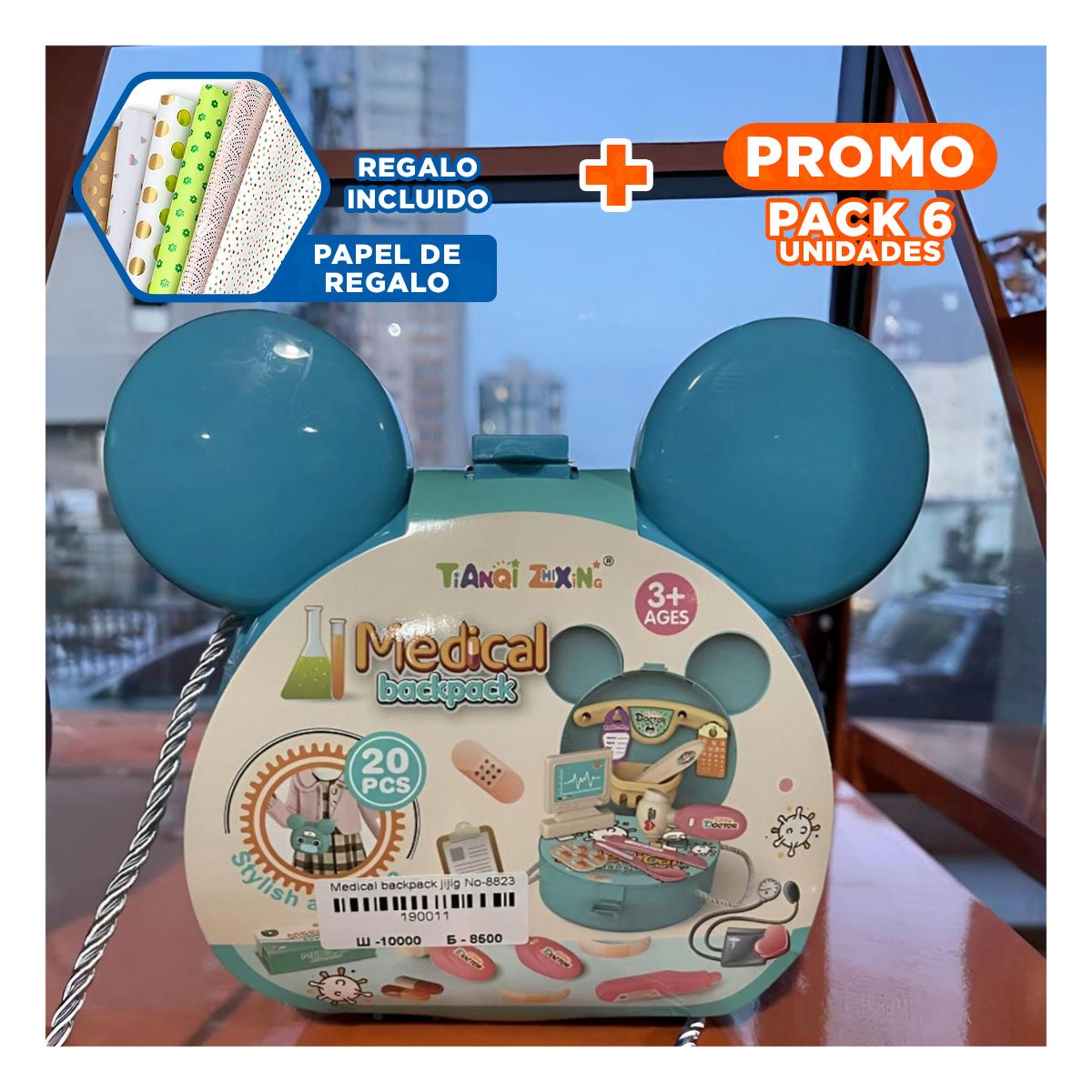 PACK6 SET DE JUEGO INFANTIL MEDICO CON OREJITAS YPAPEL REGALO - 1