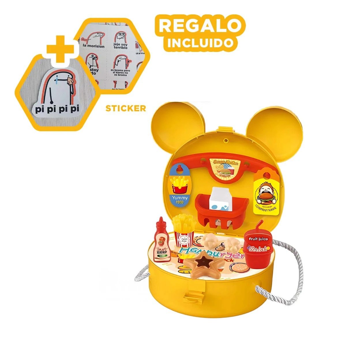 ESTUCHE DE COCINA PARA HAMBURGUESAS CON OREJITAS Y ACCESORIOS RECREATIVOS YREGALO STICKER - 1