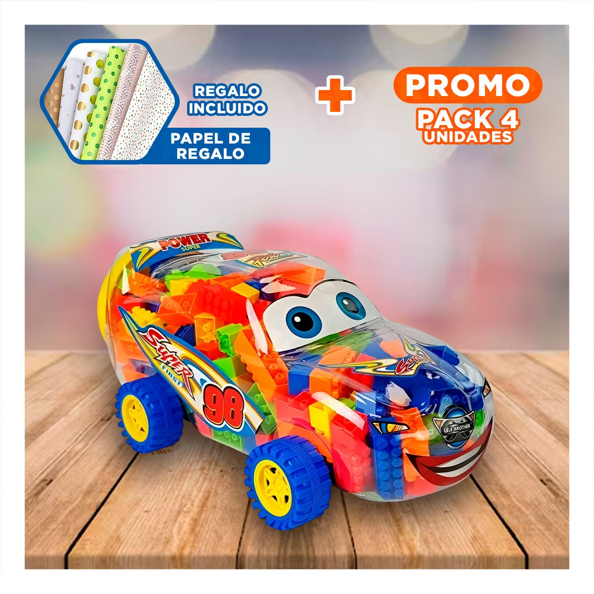 PACK4 COMBO DIDACTICO DE CARRITO MULTICOLOR PARA DIVERSION INFANTIL YPAPEL REGALO - 1