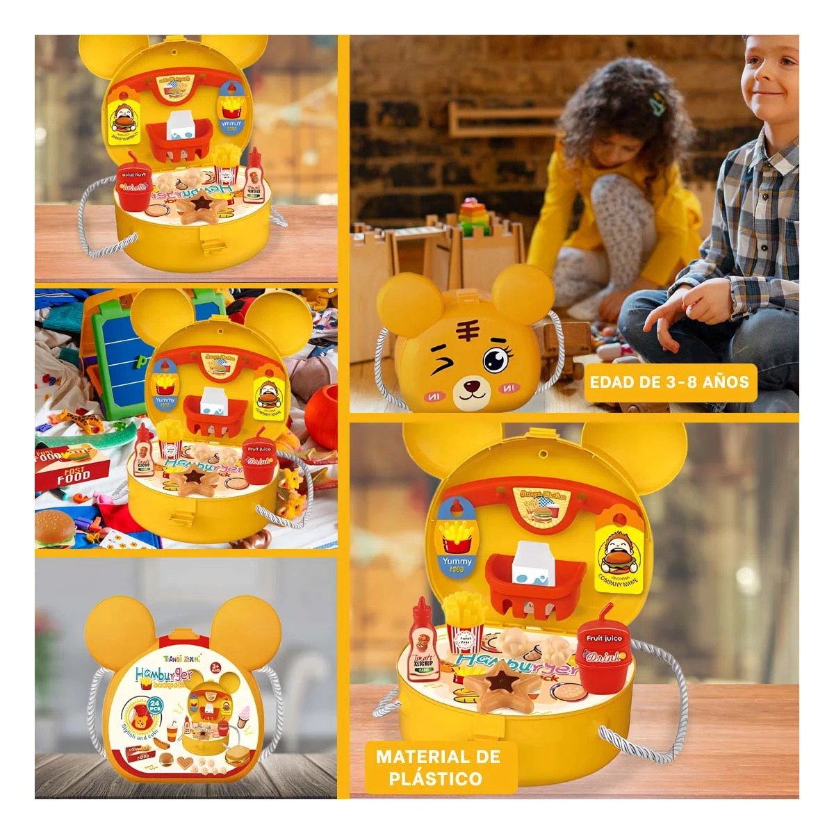 JUEGO DE COCINA PARA HAMBURGUESAS CON OREJITAS Y ACCESORIOS PARA RECREAR - 5