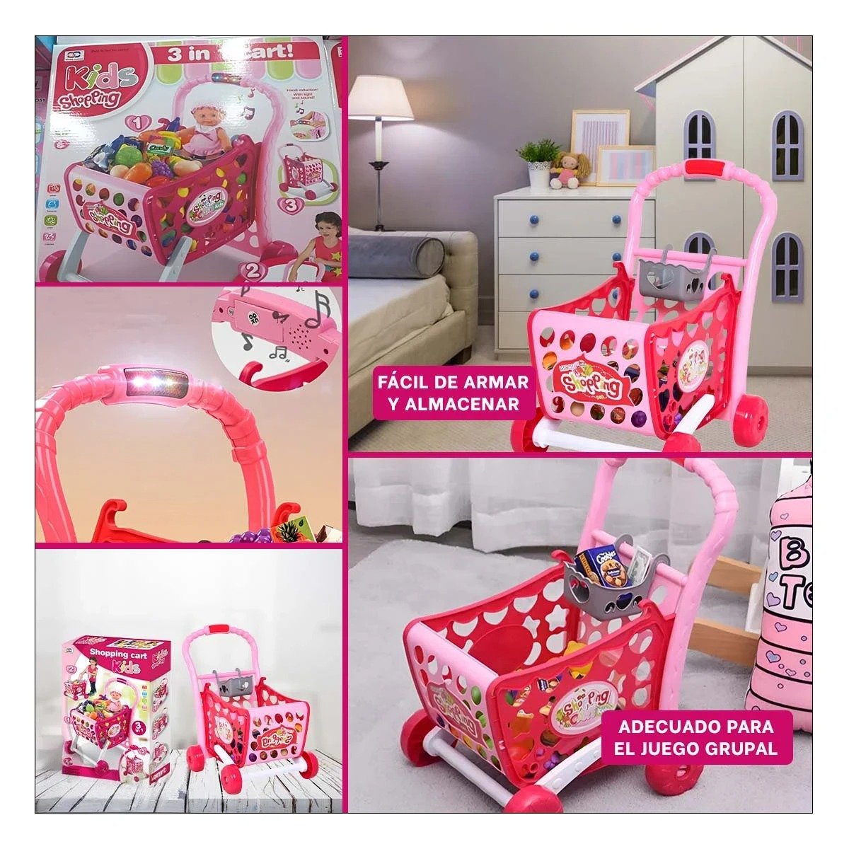 PACK4 ZONA INFANTIL DE COMPRAS 3 EN 1 CON LUCES Y SONIDO Y ACCESORIOS YREGALO STICKER - 2