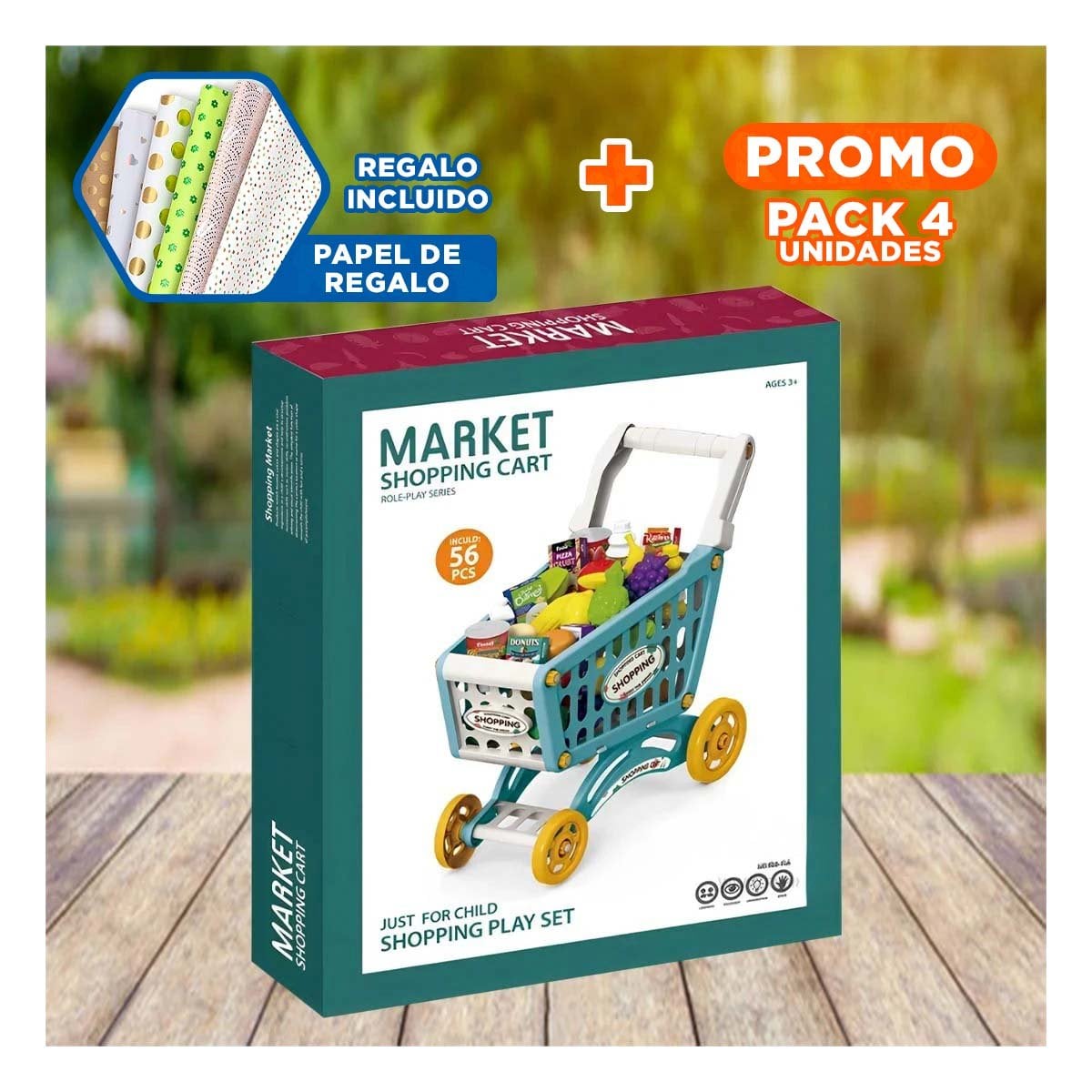 PACK4 ZONA DE MERCADO CON ACCESORIOS PARA JUEGO DE IMITACION Y DIVERSION YPAPEL REGALO - 1