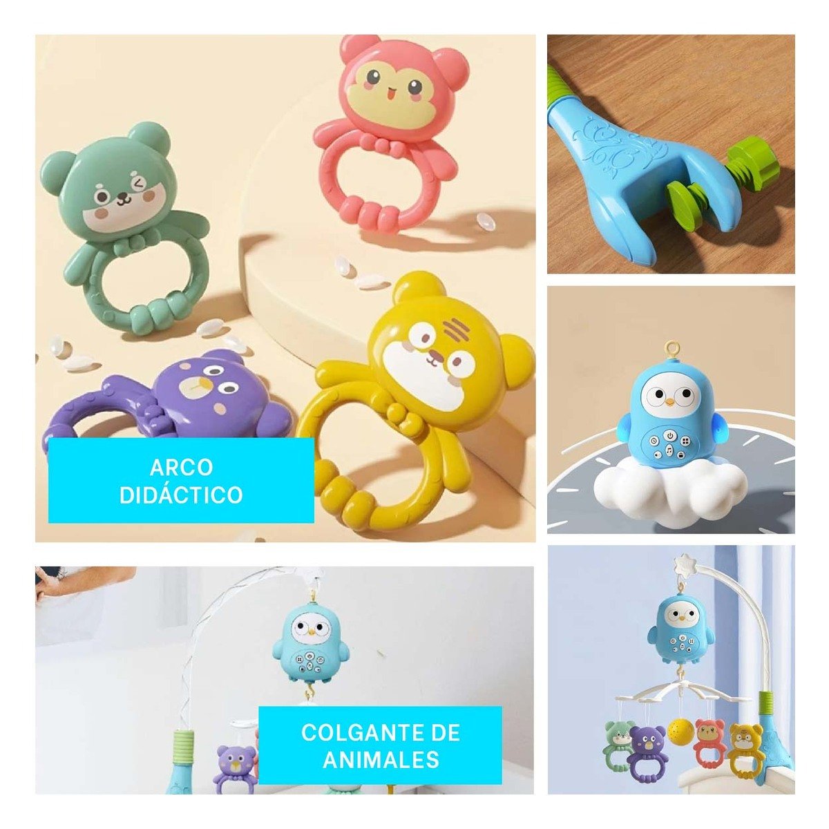 PACK2 ARCO DE PASEO CON JUGUETES COLGANTES PARA COCHECITO DE BEBE YPAPEL REGALO - 3